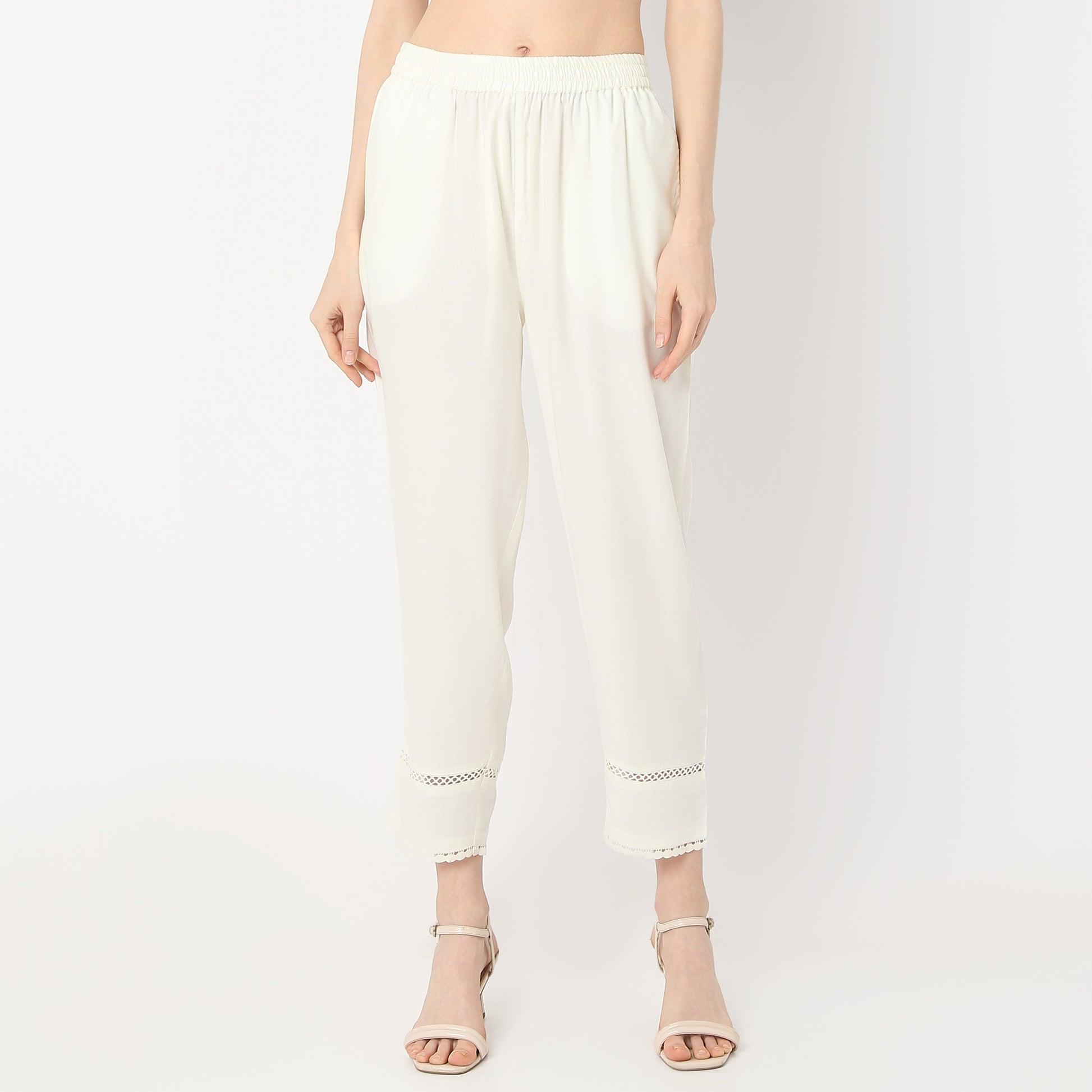 Straight Fit Solid Mid Rise Pants