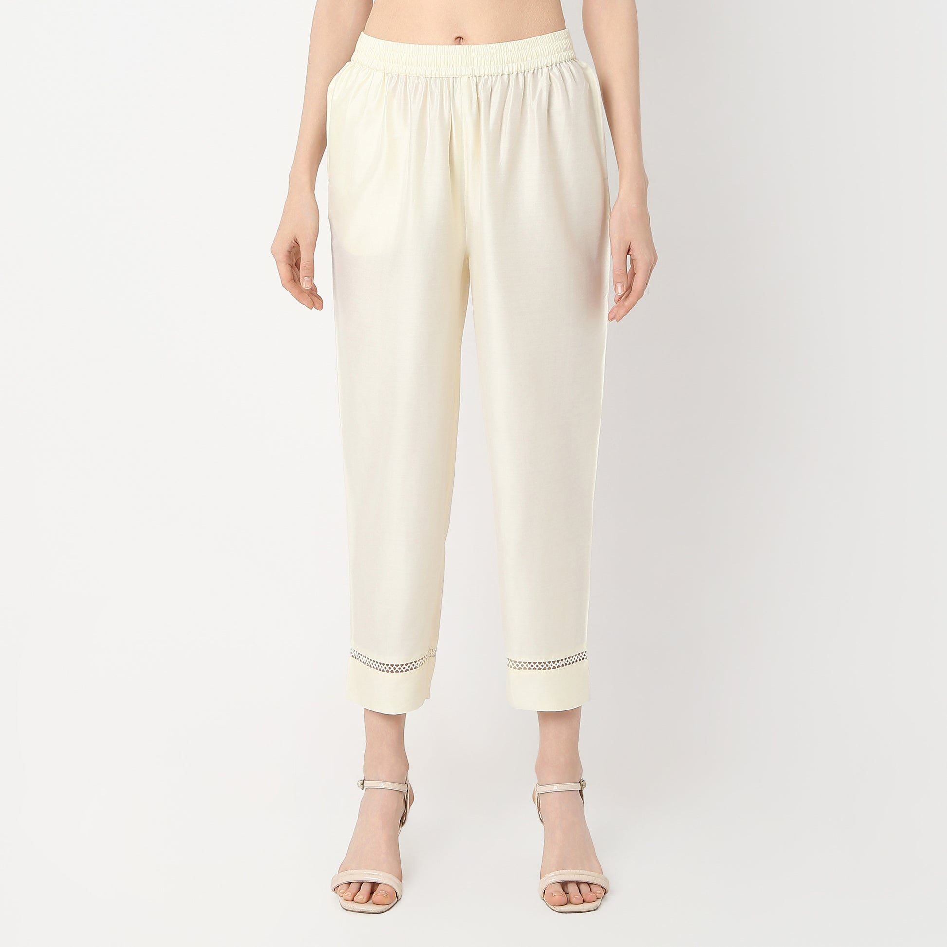 Straight Fit Solid Mid Rise Pants