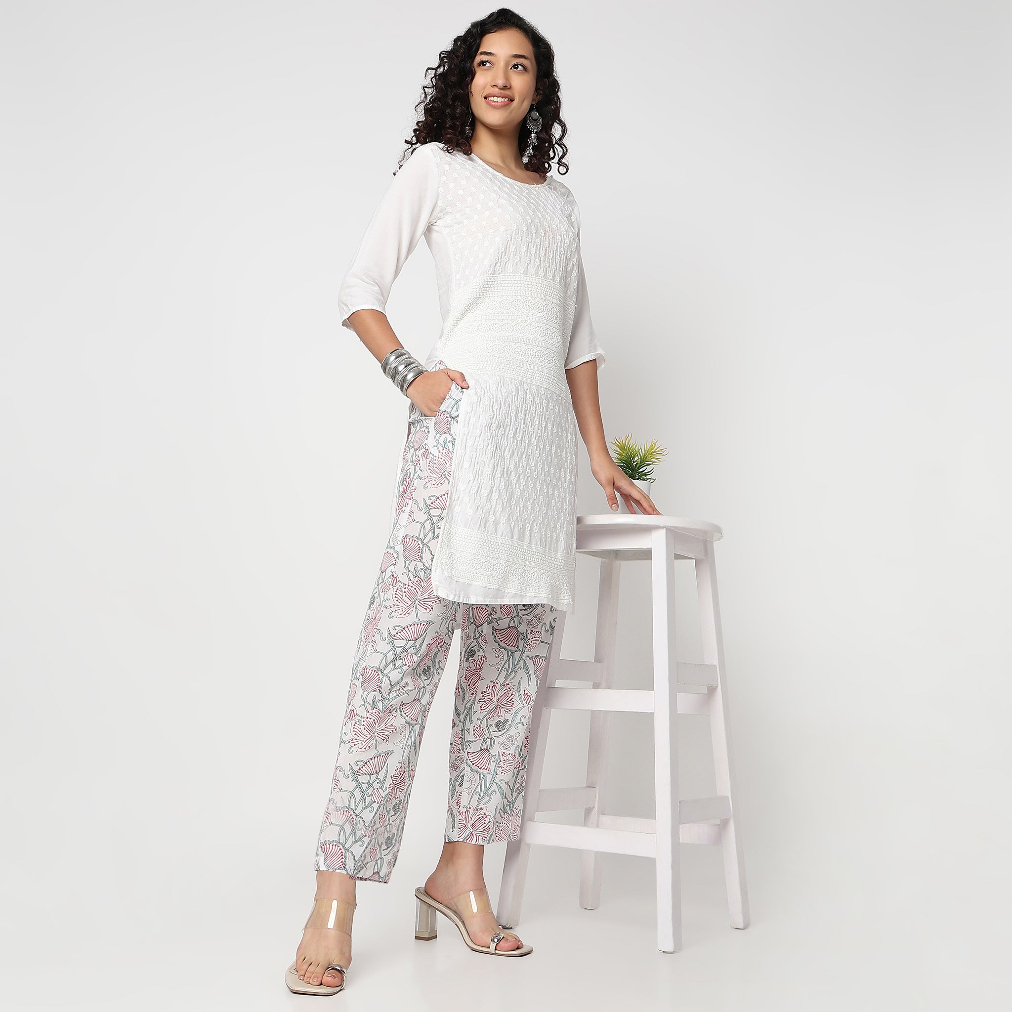 Straight Fit Solid Ethnic Pants 