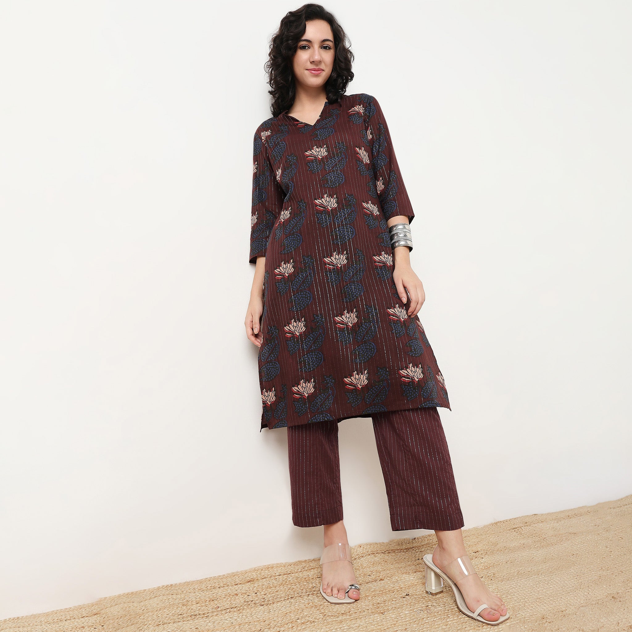 Order Now Women Striped Straight Fit Mid Rise Ethnic Wear Pant by Style Union