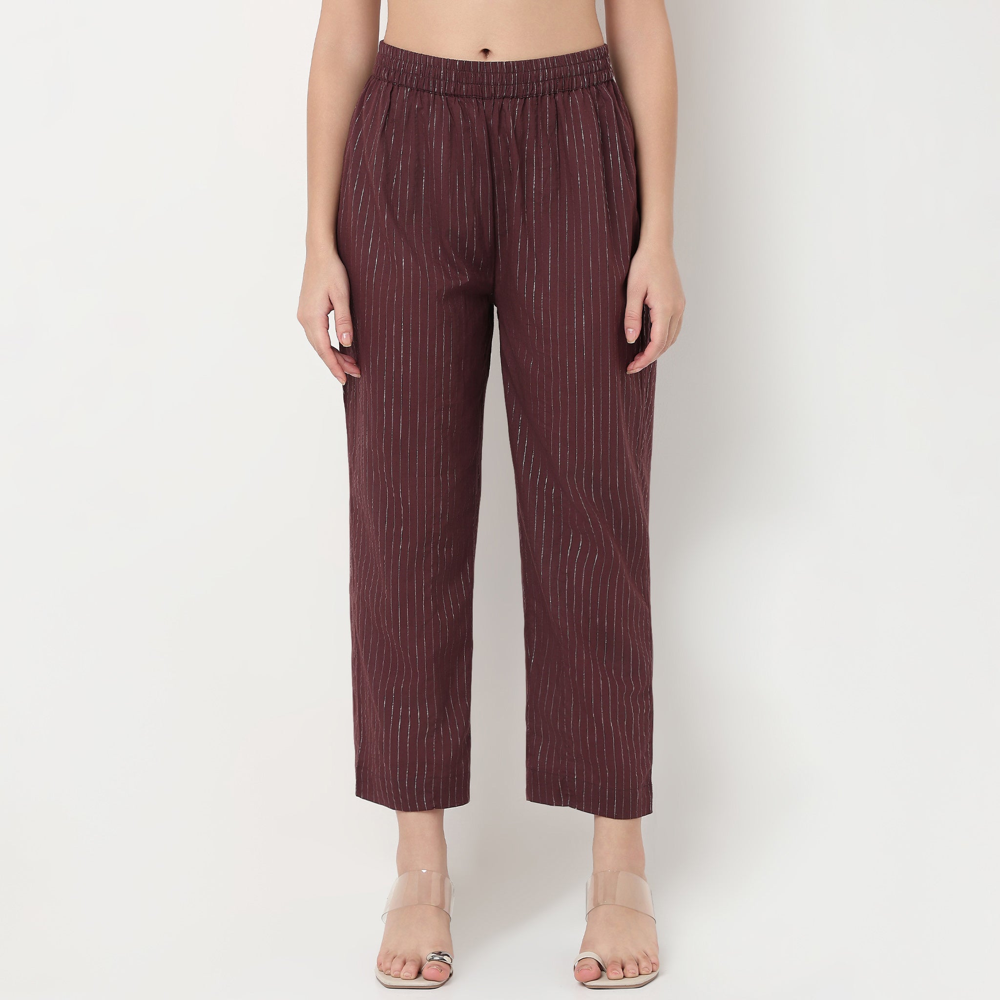Order Now Women Striped Straight Fit Mid Rise Ethnic Wear Pant by Style Union