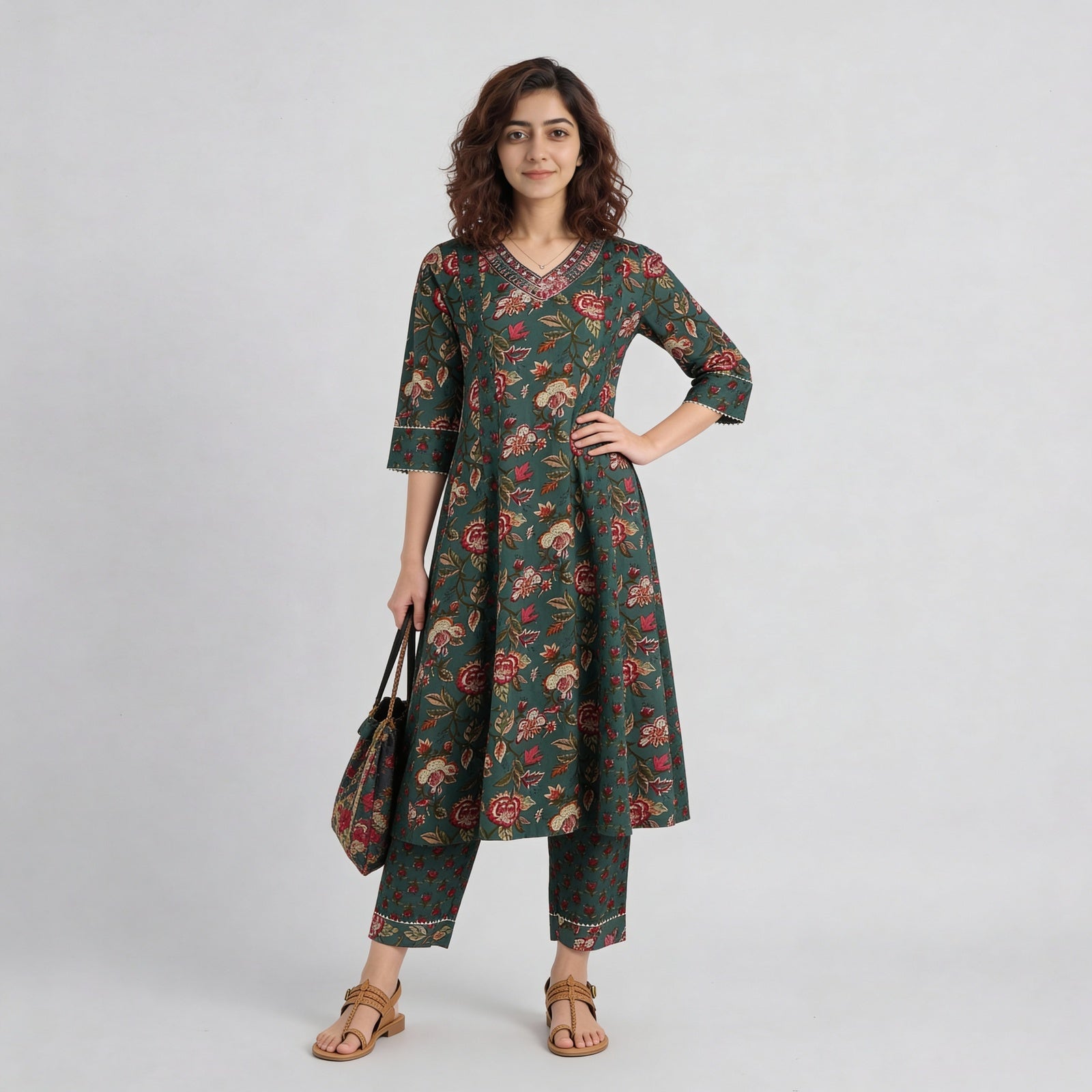 Cotton Printed A-Line Straight Pants