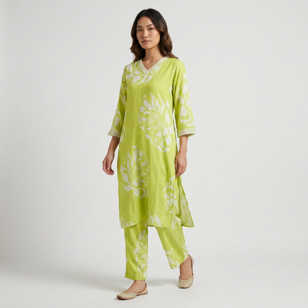 Printed Straight Mid Rise Pants