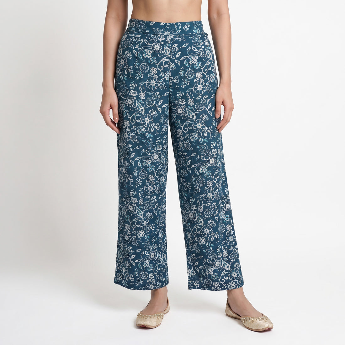 Cotton Printed Straight Mid Rise Pants