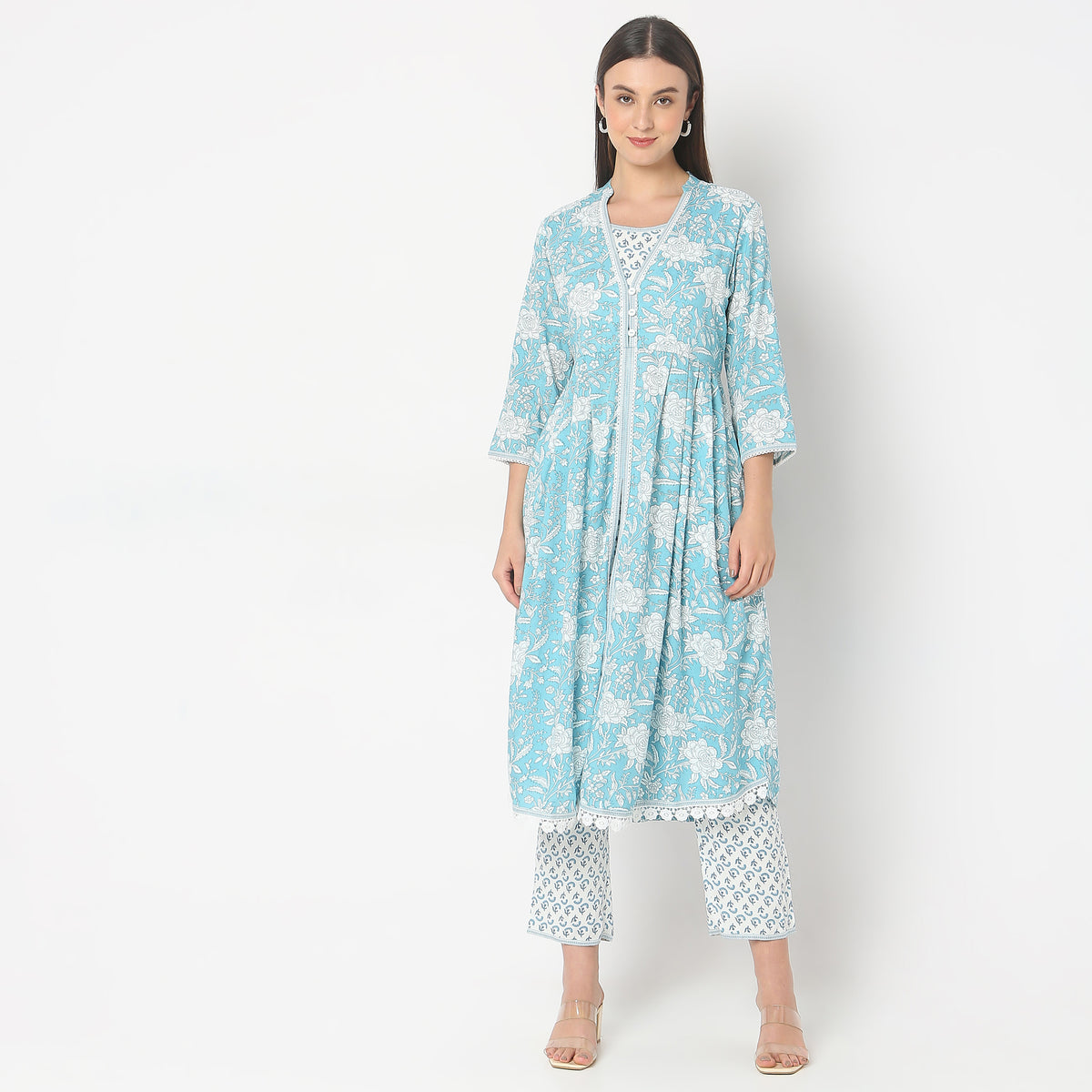 Flare Fit Printed Kurta and Pant with Dupatta Set