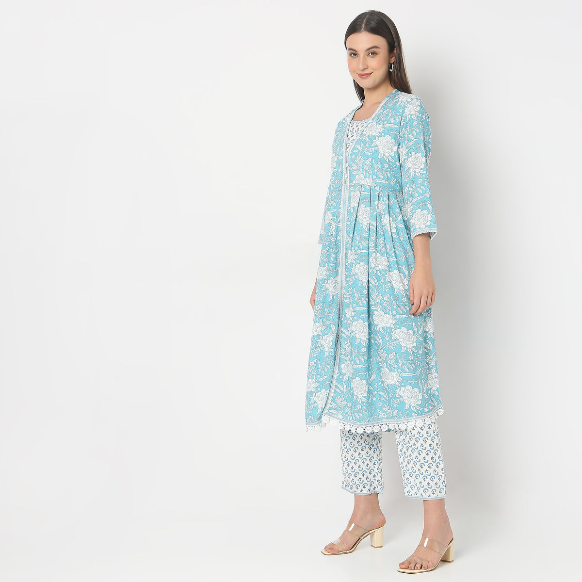 Flare Fit Printed Kurta and Pant with Dupatta Set