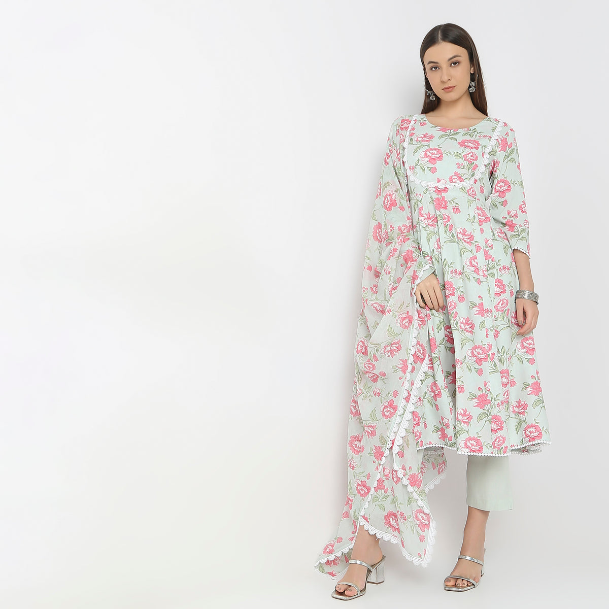 Flare Fit Printed Kurta and Pant with Dupatta Set