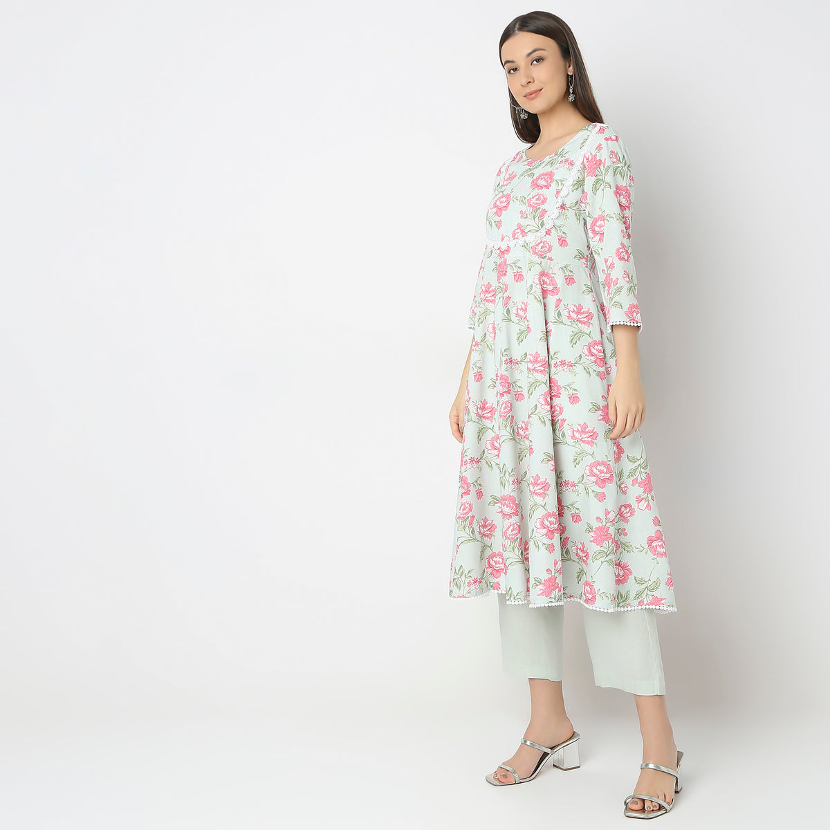 Flare Fit Printed Kurta and Pant with Dupatta Set