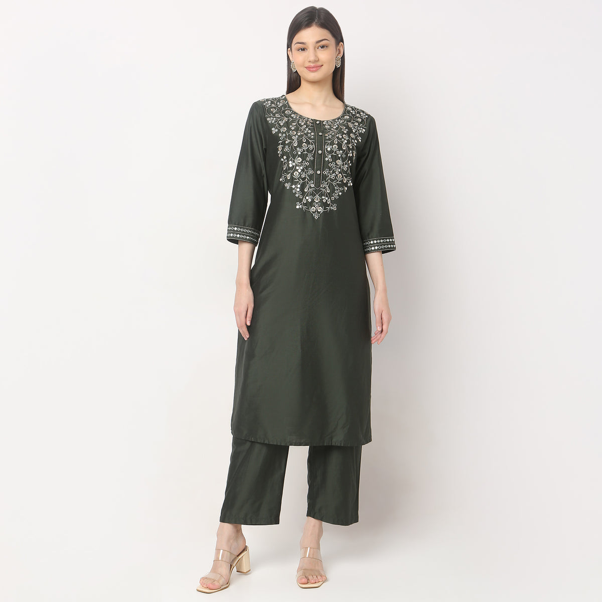 Straight Fit Embellished Kurta and Pant with Dupatta Set