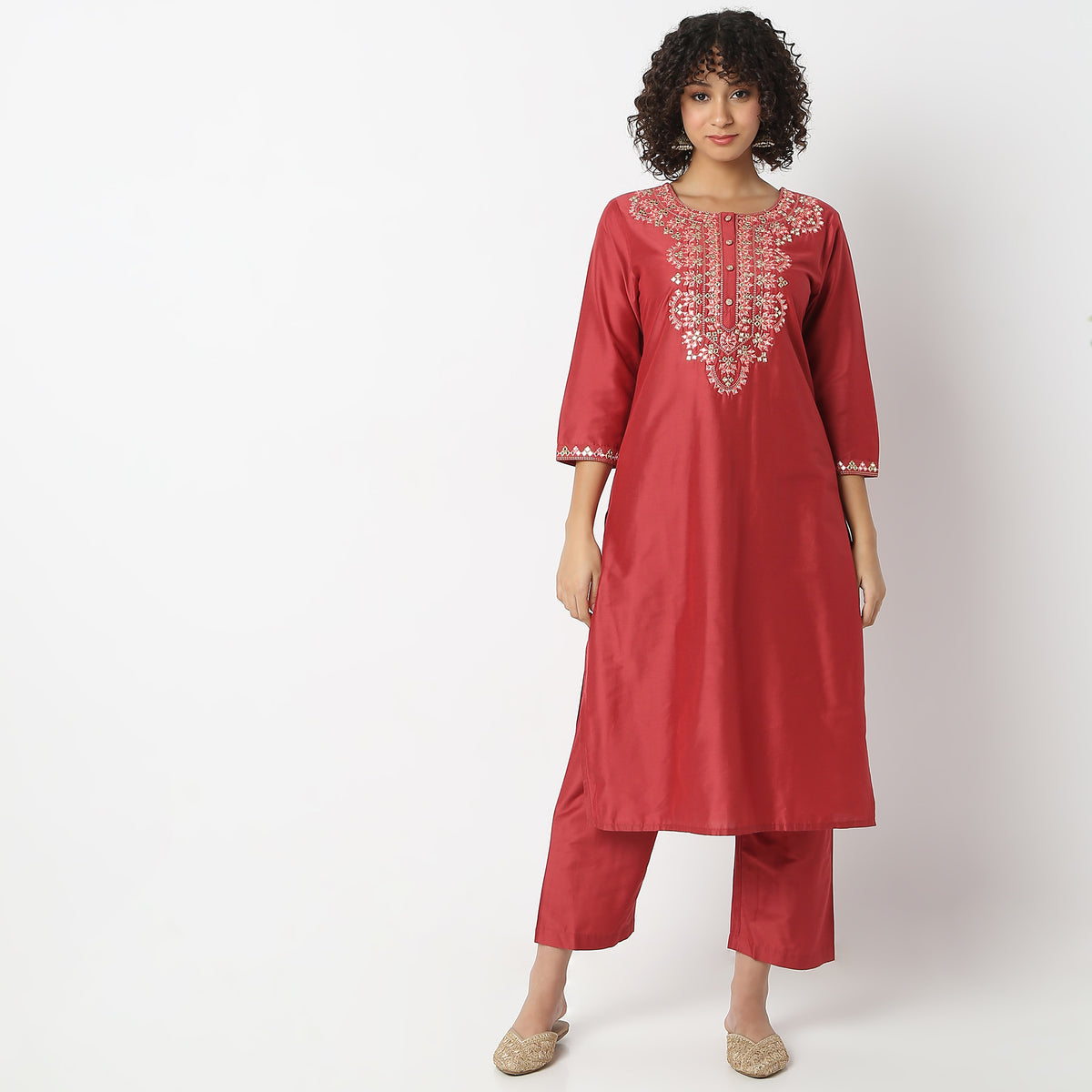 Straight Fit Embellished Kurta and Pant with Dupatta Set