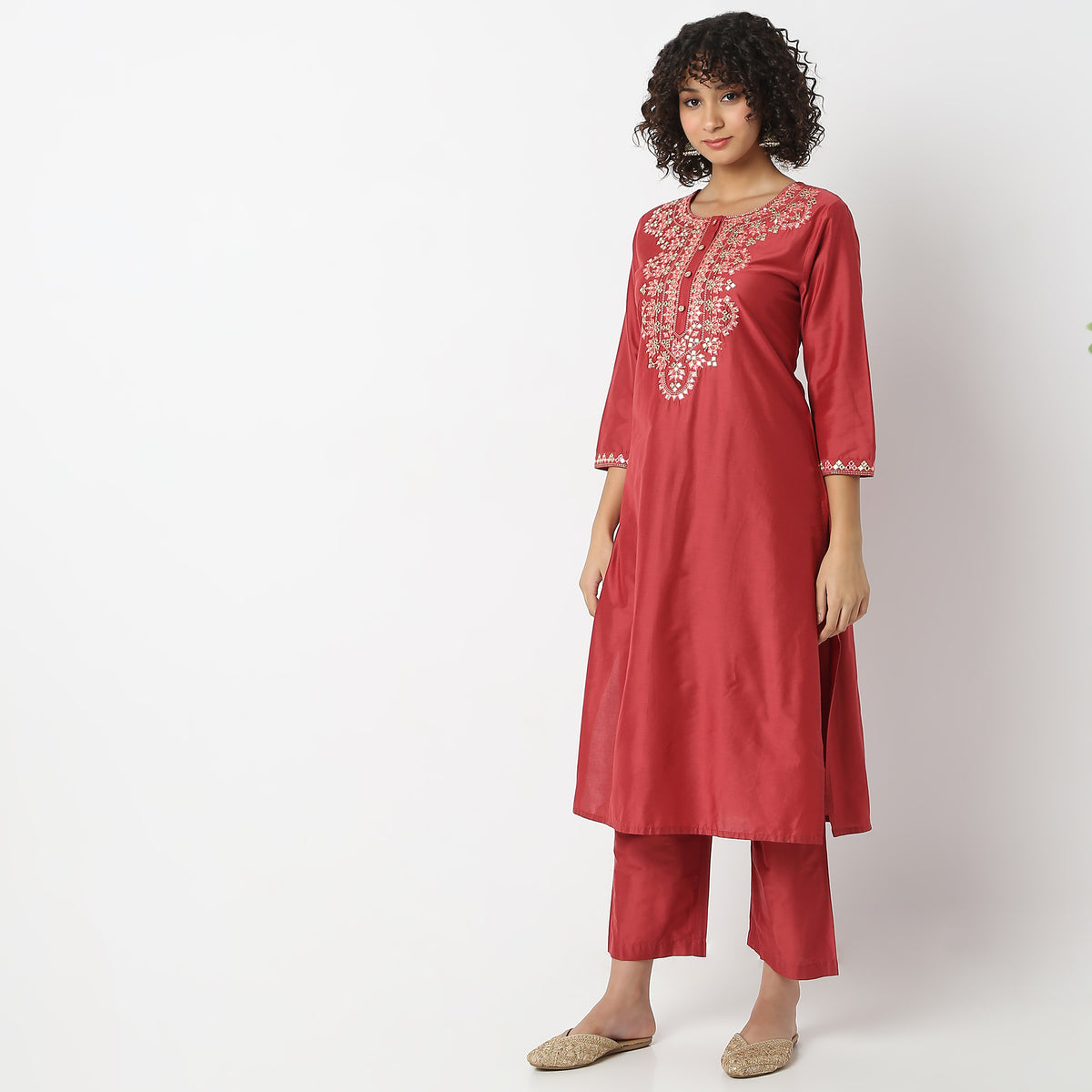 Straight Fit Embellished Kurta and Pant with Dupatta Set