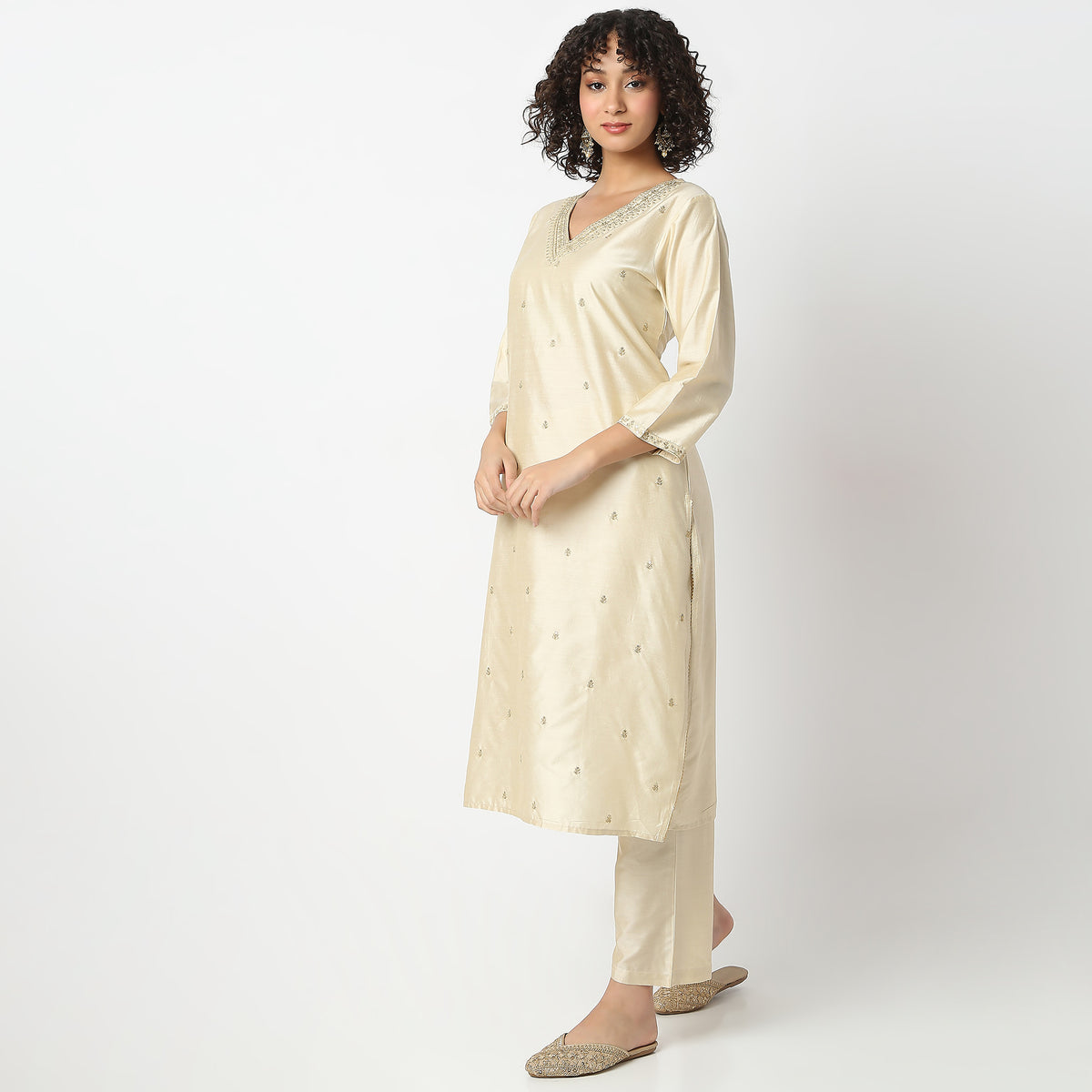 Straight Fit Embroidered Kurta and Pant with Dupatta Set