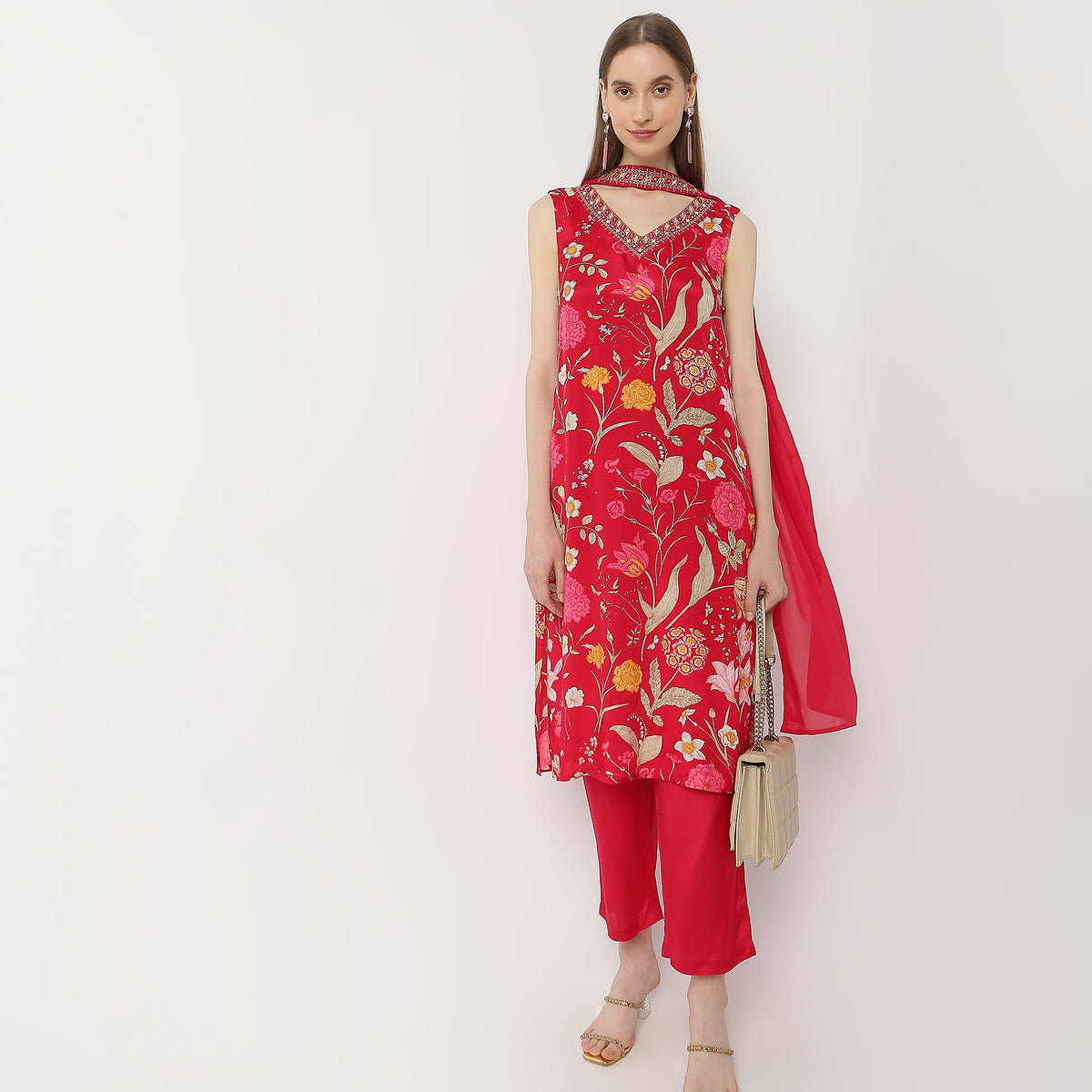 Straight Fit Printed Kurta and Pant with Dupatta Set