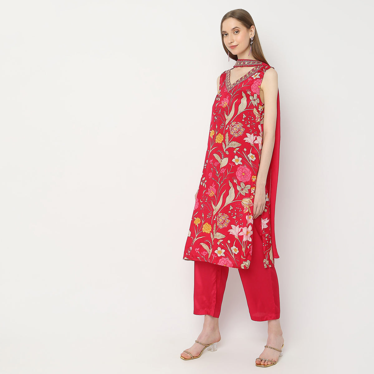 Straight Fit Printed Kurta and Pant with Dupatta Set