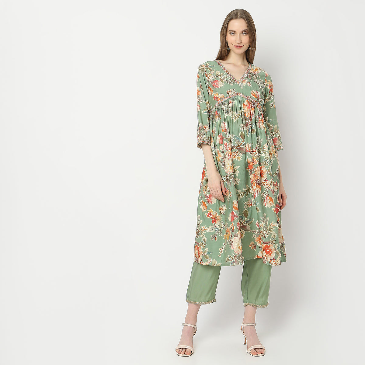 Flare Fit Printed Kurta and Pant with Dupatta Set