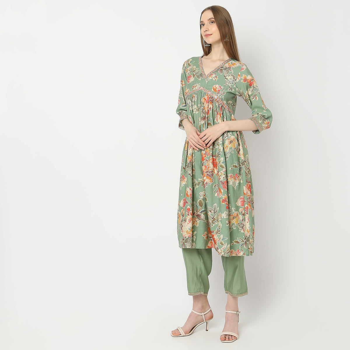 Flare Fit Printed Kurta and Pant with Dupatta Set