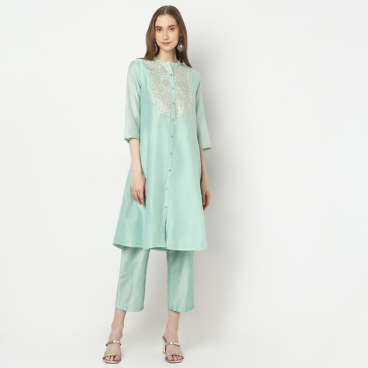 Straight Fit Embroidered Kurta and Pant with Dupatta Set