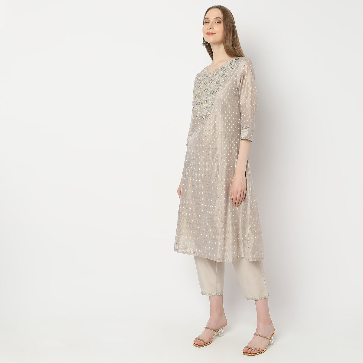 Flare Fit Embroidered Kurta and Pant with Dupatta Set