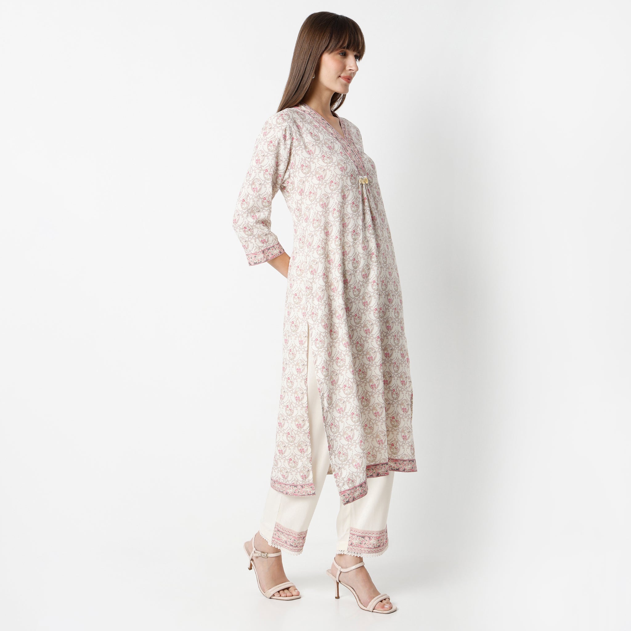 Flare Fit Printed Round Neck Kurta and Pant with Dupatta Set