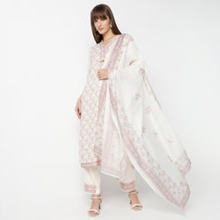 Flare Fit Printed Round Neck Kurta and Pant with Dupatta Set