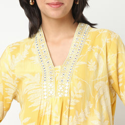 Flare Fit Printed V-Neck Kurta and Pant with Dupatta Set