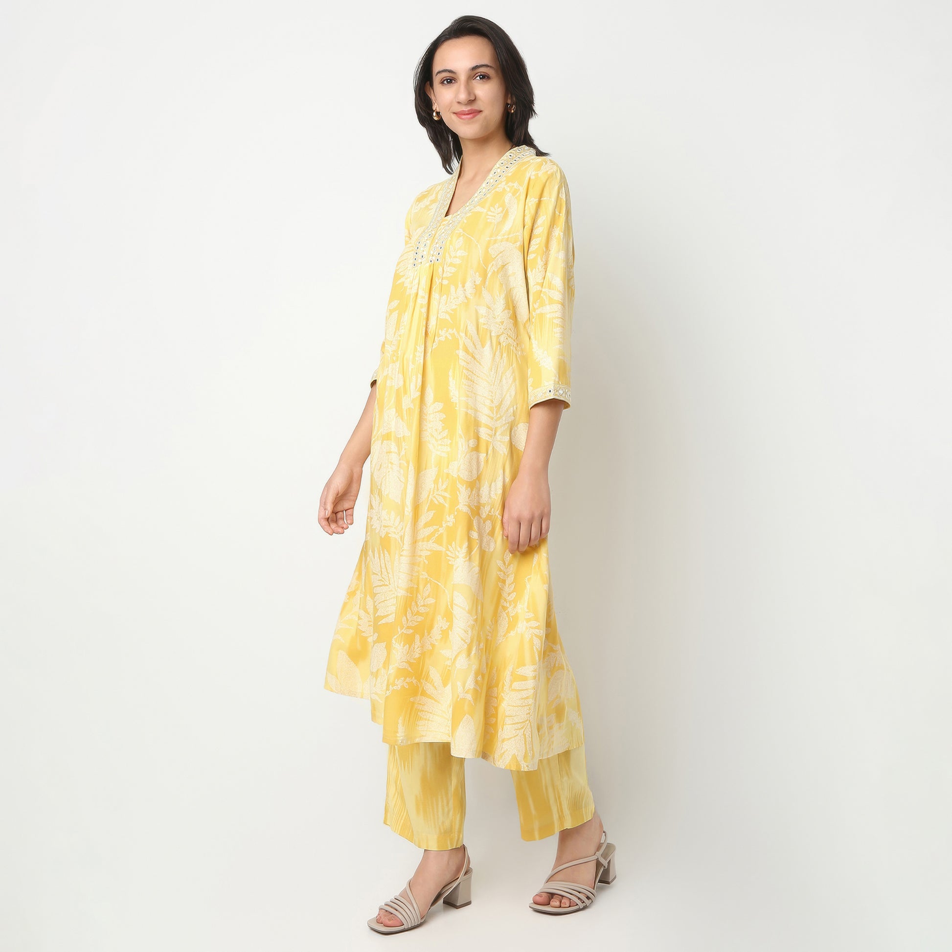 Flare Fit Printed V-Neck Kurta and Pant with Dupatta Set