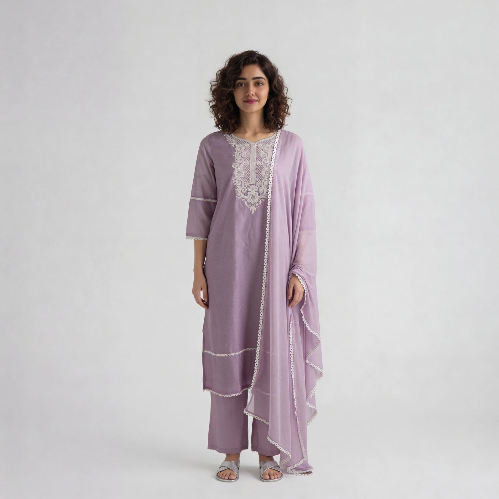 Embroidered Straight Kurta with Pant & Dupatta Set