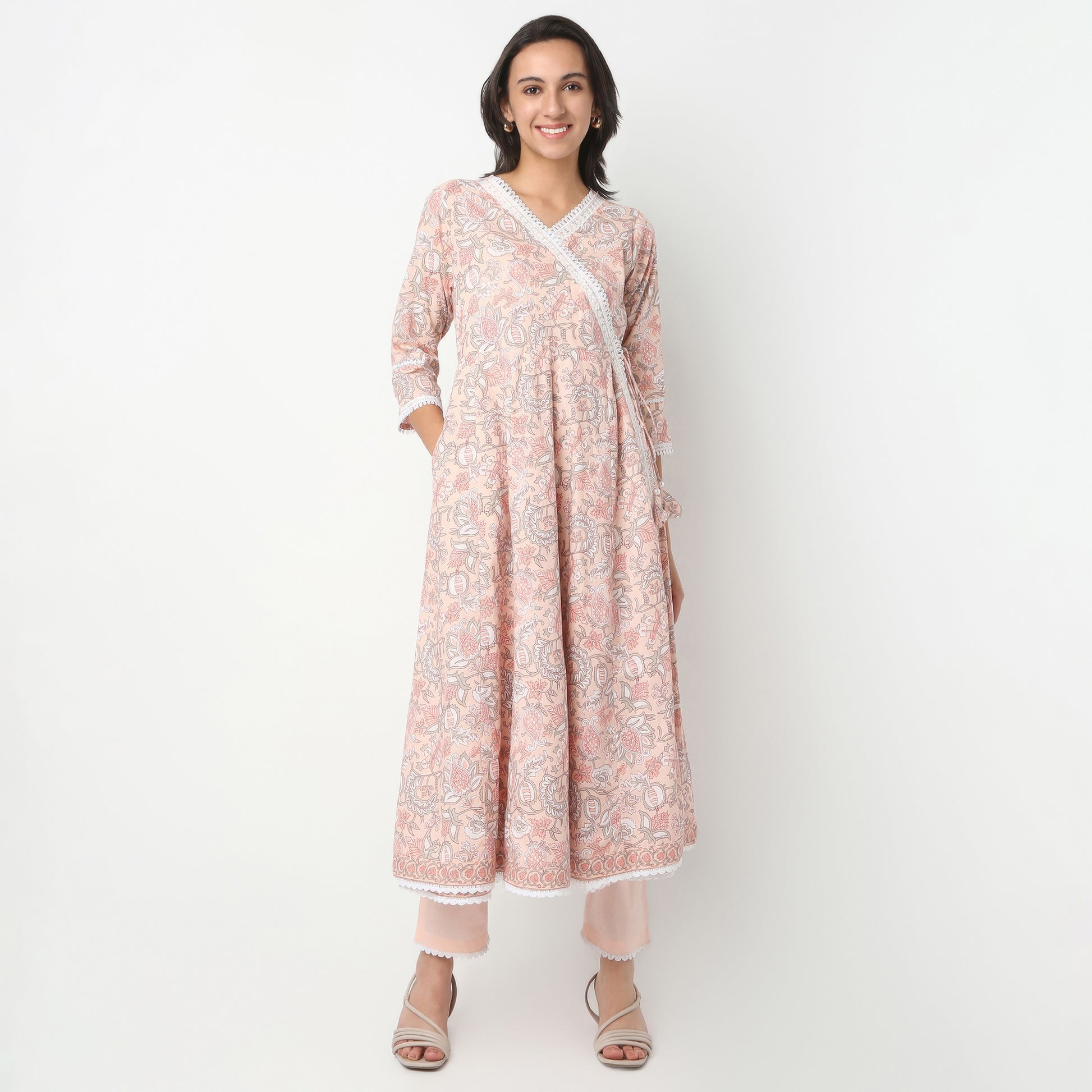 Flare Fit Printed V-Neck Kurta and Pant with Dupatta Set