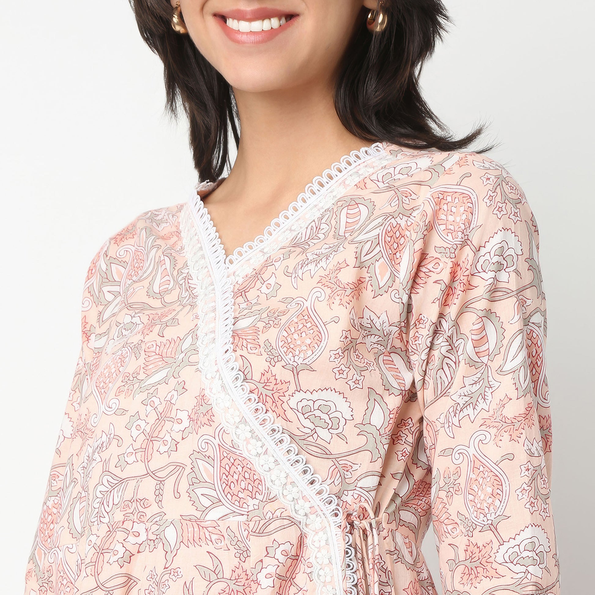 Flare Fit Printed V-Neck Kurta and Pant with Dupatta Set