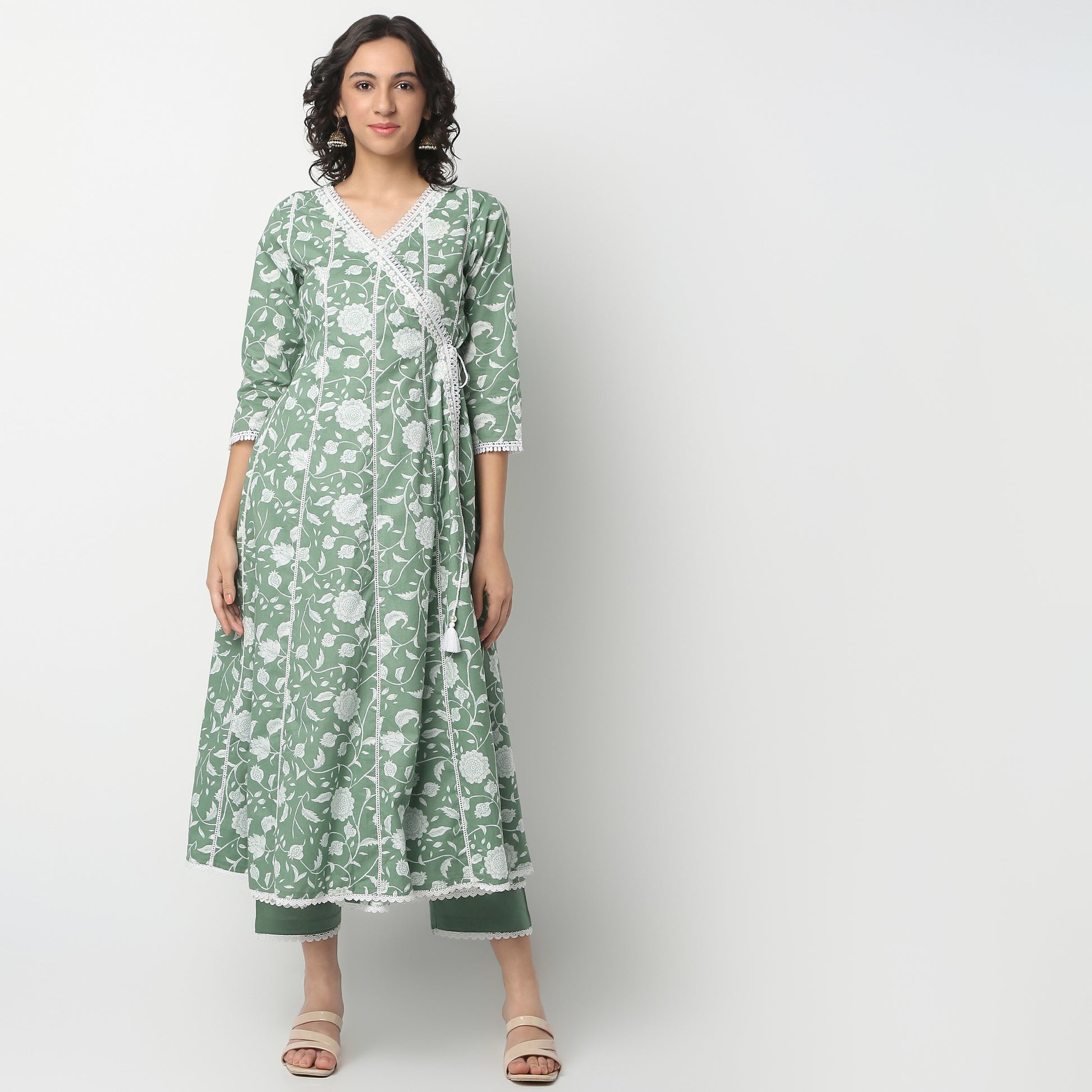 Flare Fit Printed V-Neck Kurta and Pant with Dupatta Set