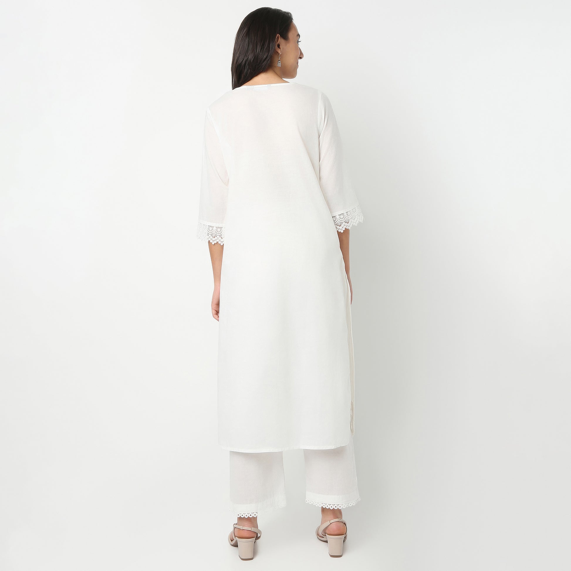 Straight Fit Embroidered Round Neck Kurta and Pant with Dupatta Set