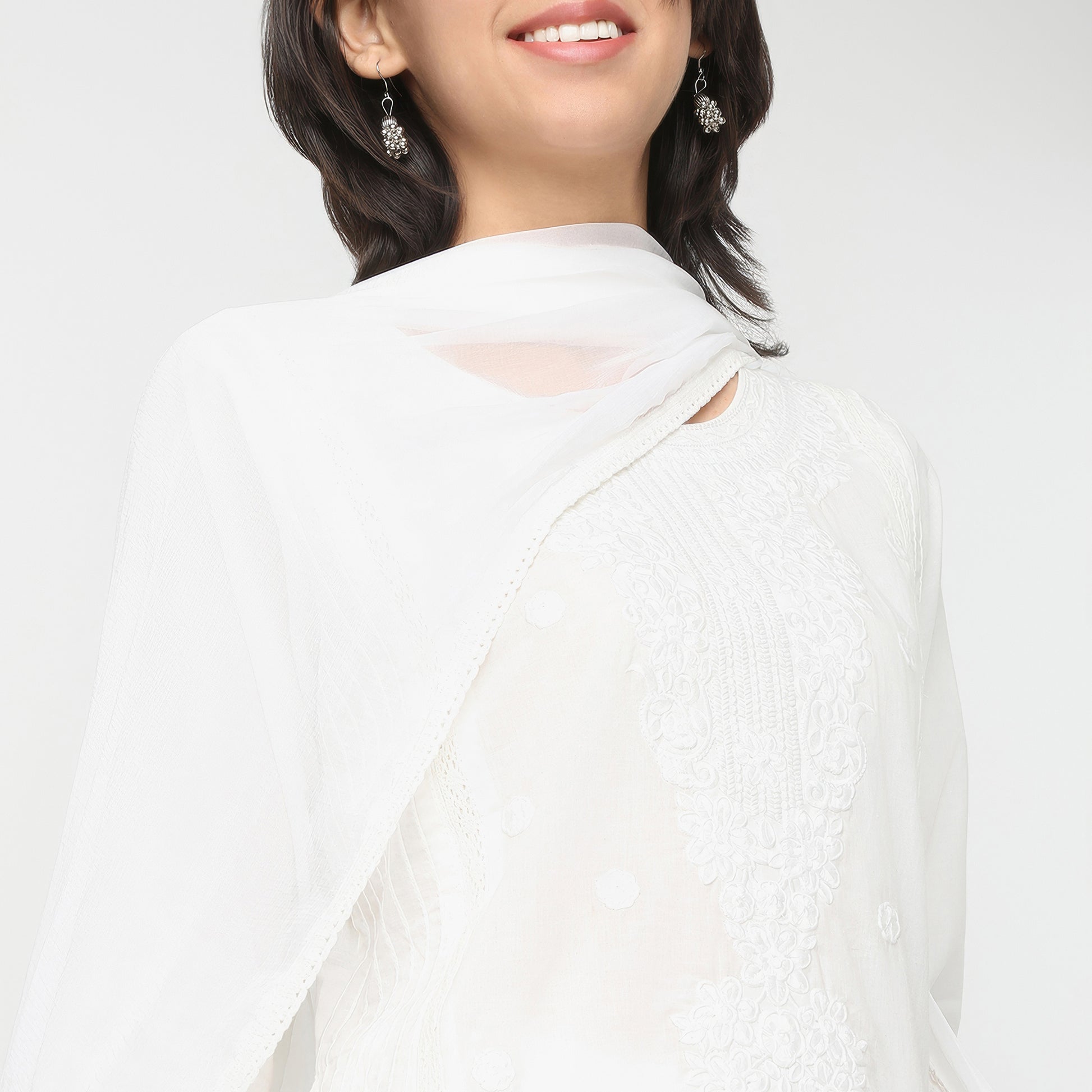 Straight Fit Embroidered Round Neck Kurta and Pant with Dupatta Set