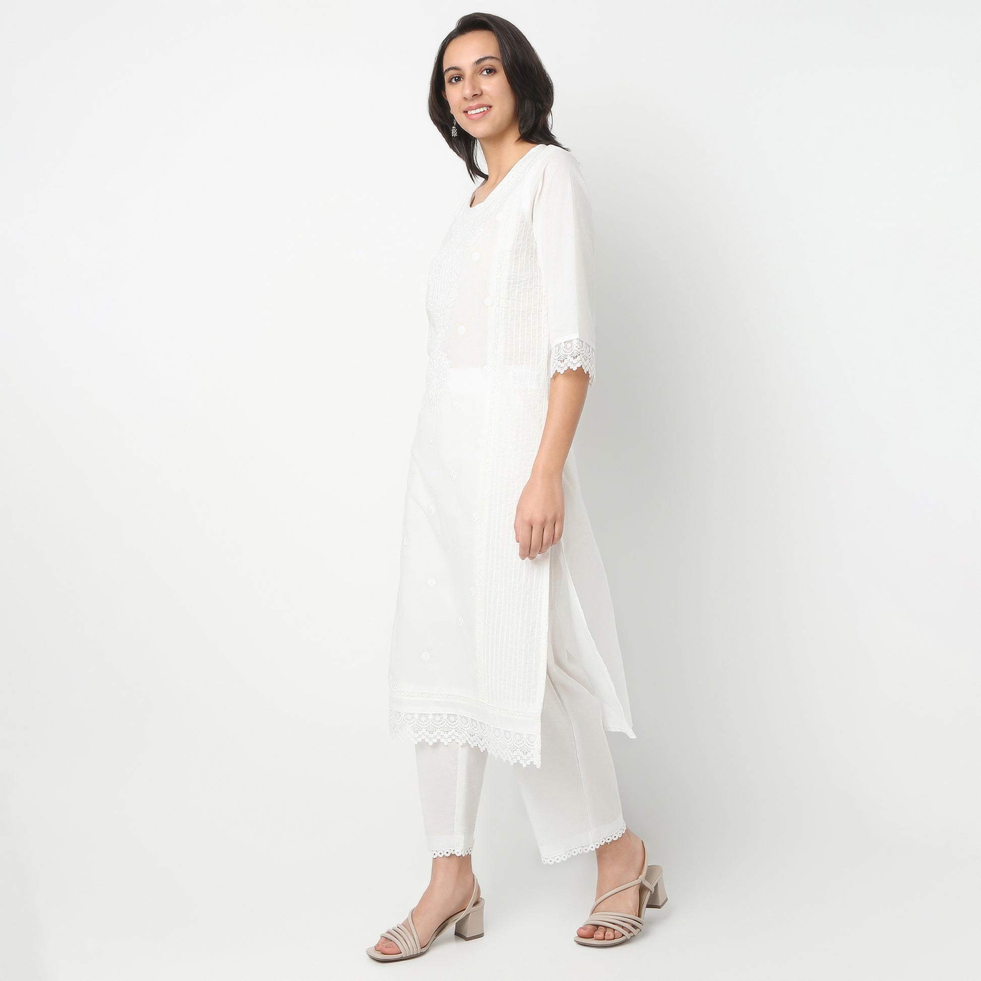 Straight Fit Embroidered Round Neck Kurta and Pant with Dupatta Set