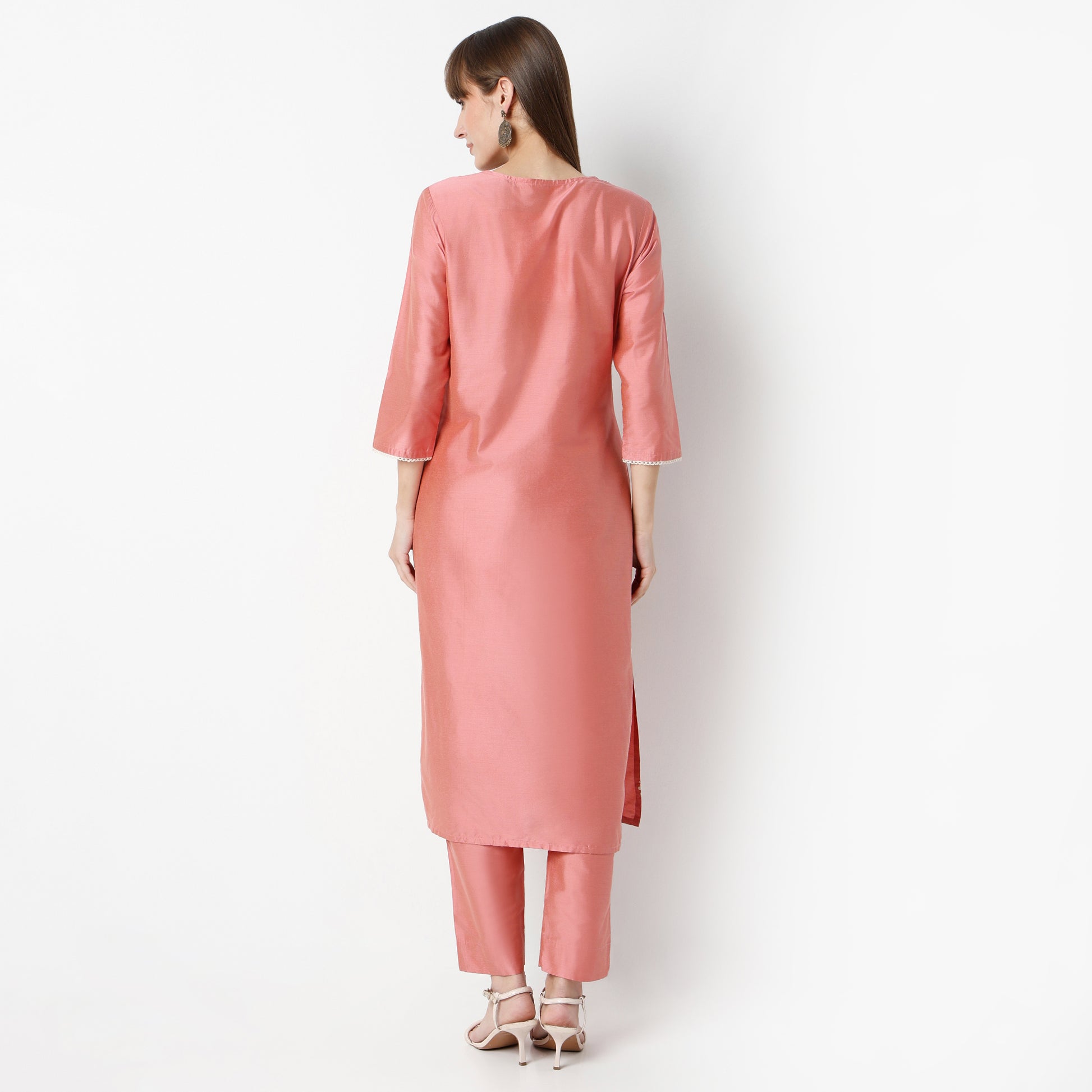 Straight Fit Embroidered Round Neck Kurta and Pant with Dupatta Set