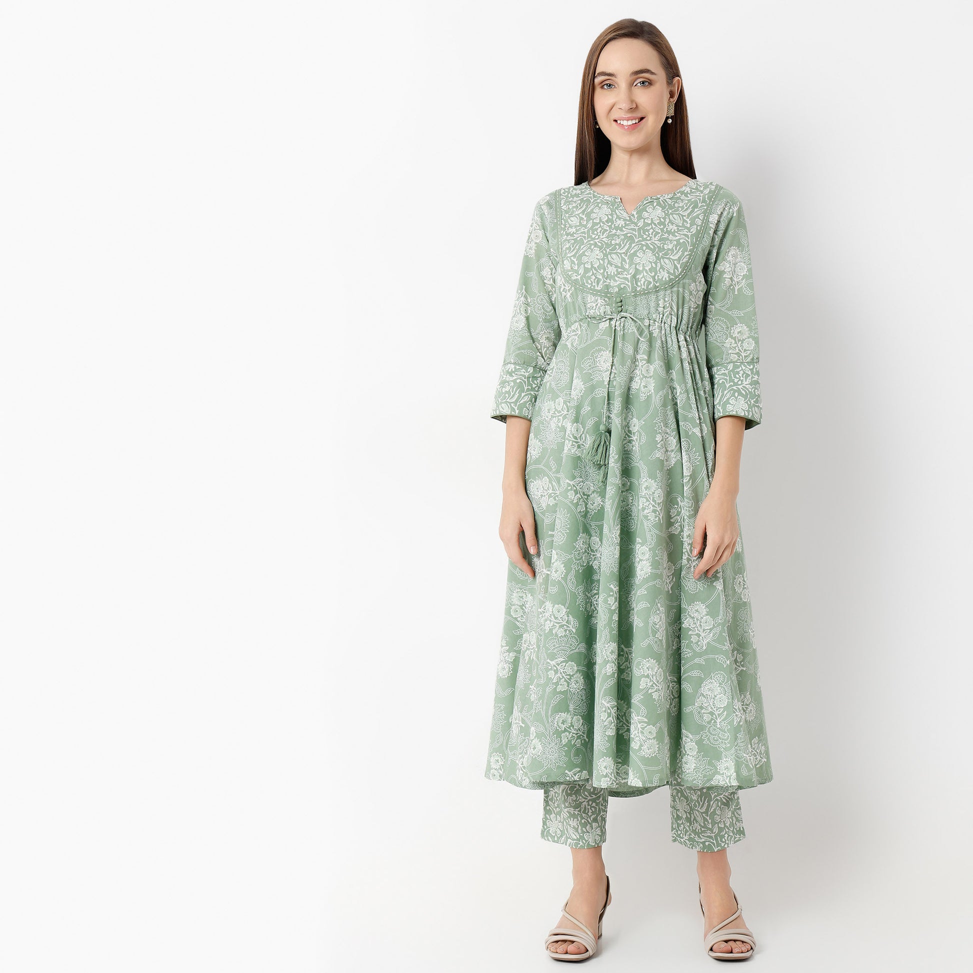 Flare Fit Printed Round Neck Kurta and Pant with Dupatta Set