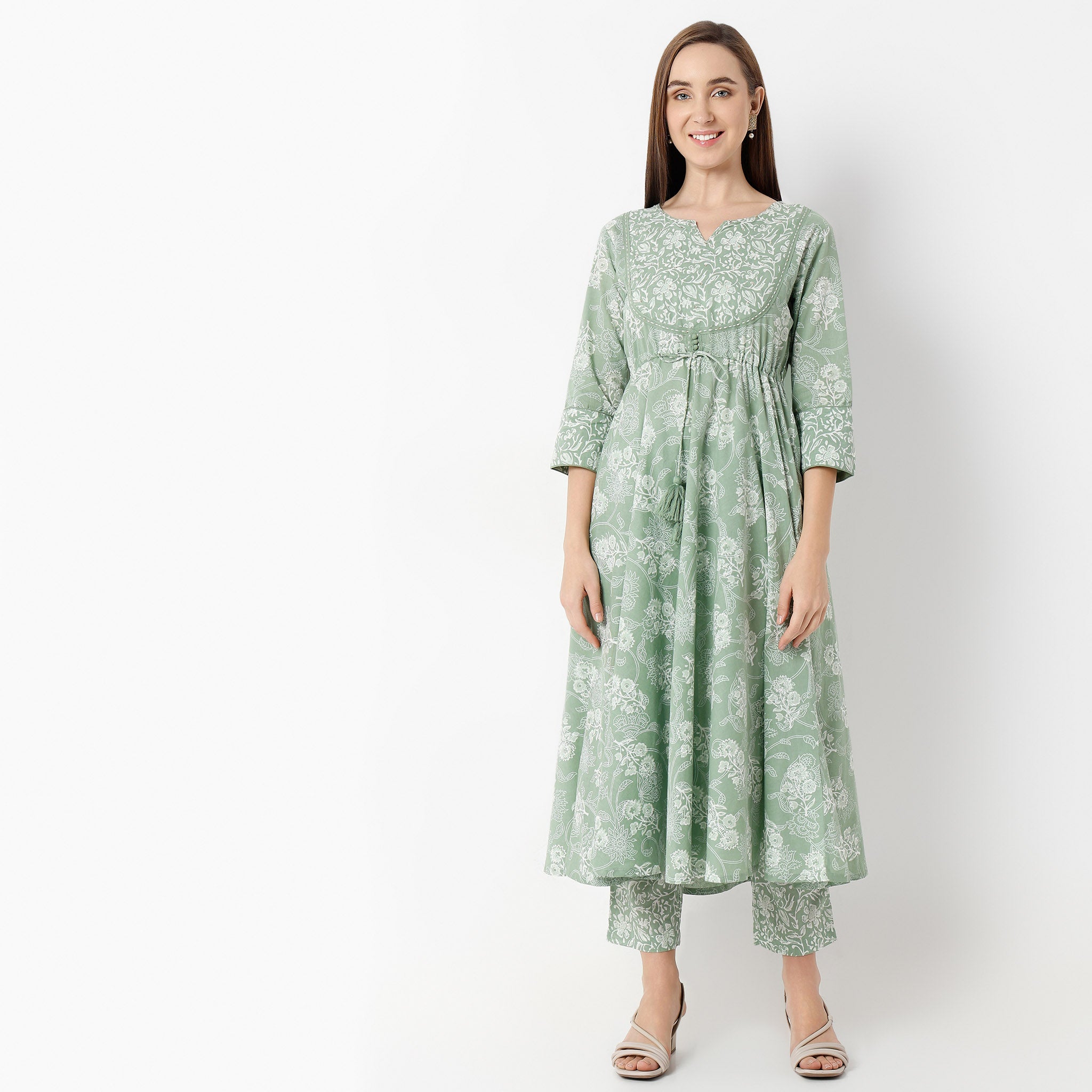 Flare Fit Printed Round Neck Kurta and Pant with Dupatta Set
