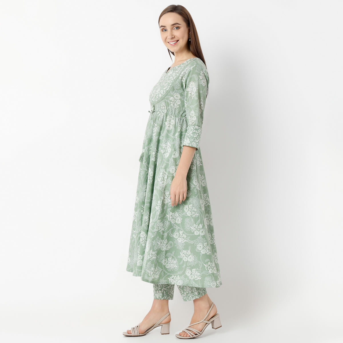 Flare Fit Printed Round Neck Kurta and Pant with Dupatta Set