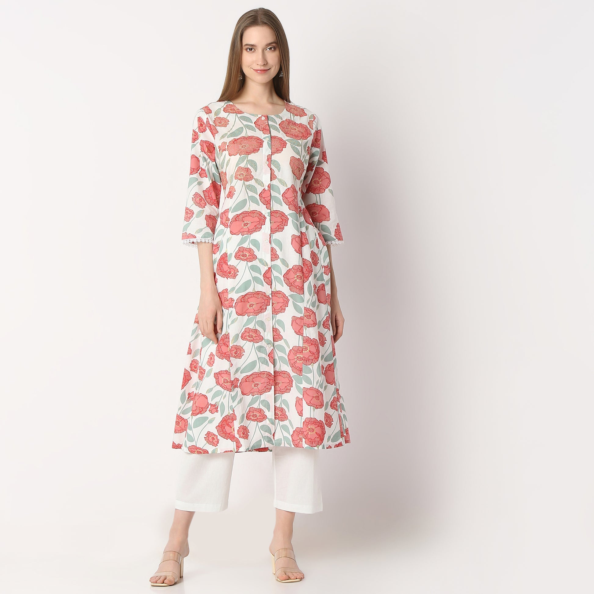 Flare Fit Printed Round Neck Kurta and Pant with Dupatta Set