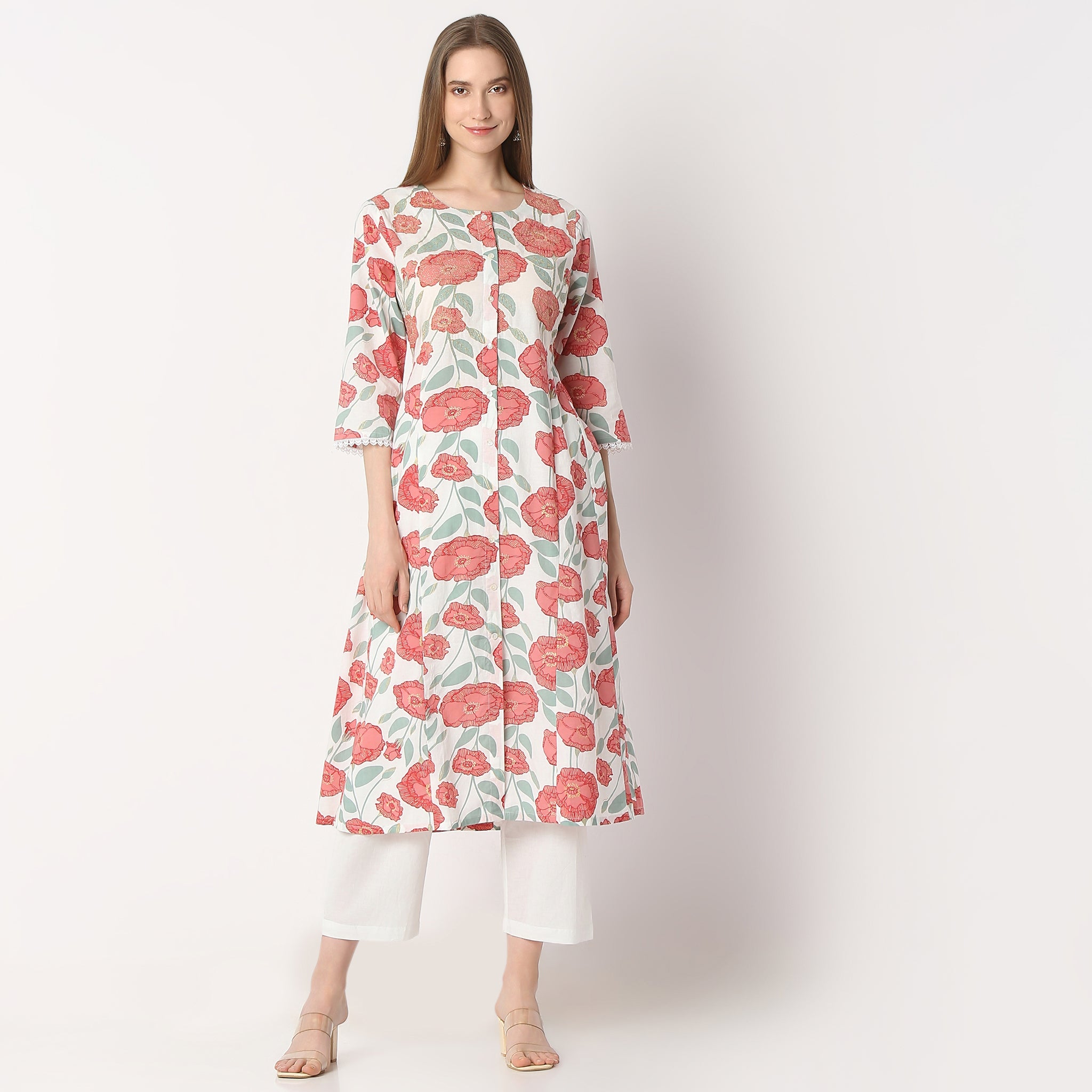 Flare Fit Printed Round Neck Kurta and Pant with Dupatta Set