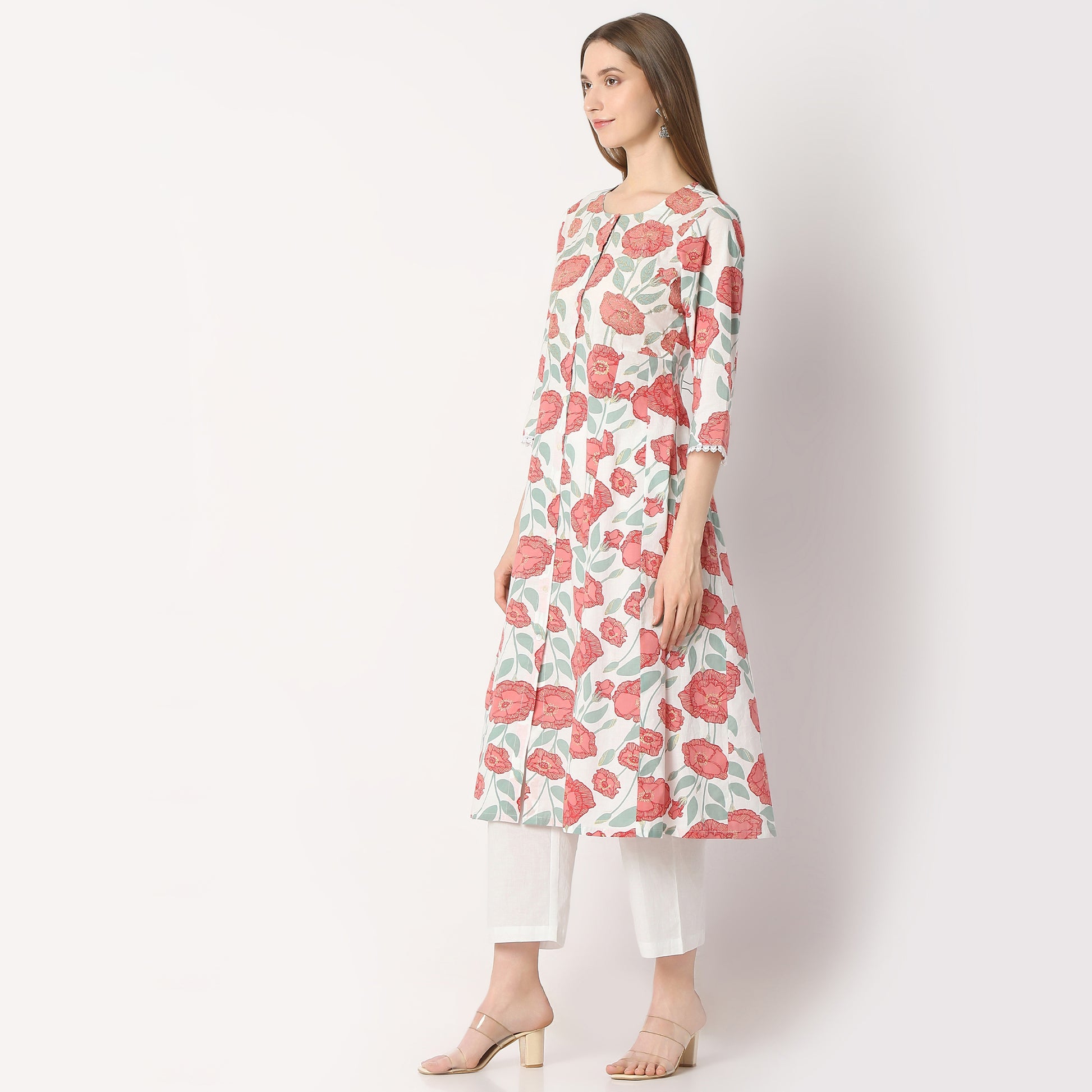 Flare Fit Printed Round Neck Kurta and Pant with Dupatta Set