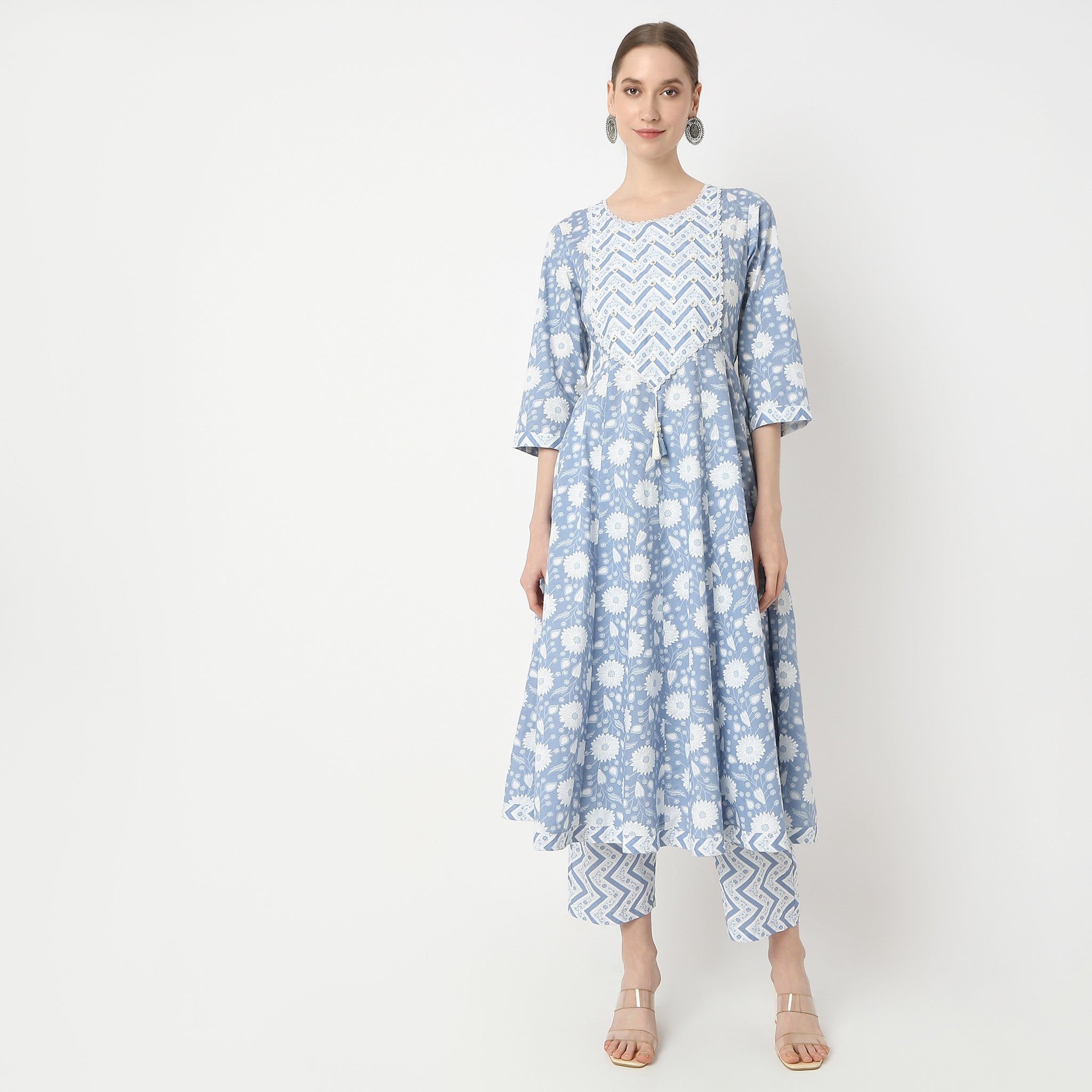 Flare Fit Printed Kurta and Pant with Dupatta Set