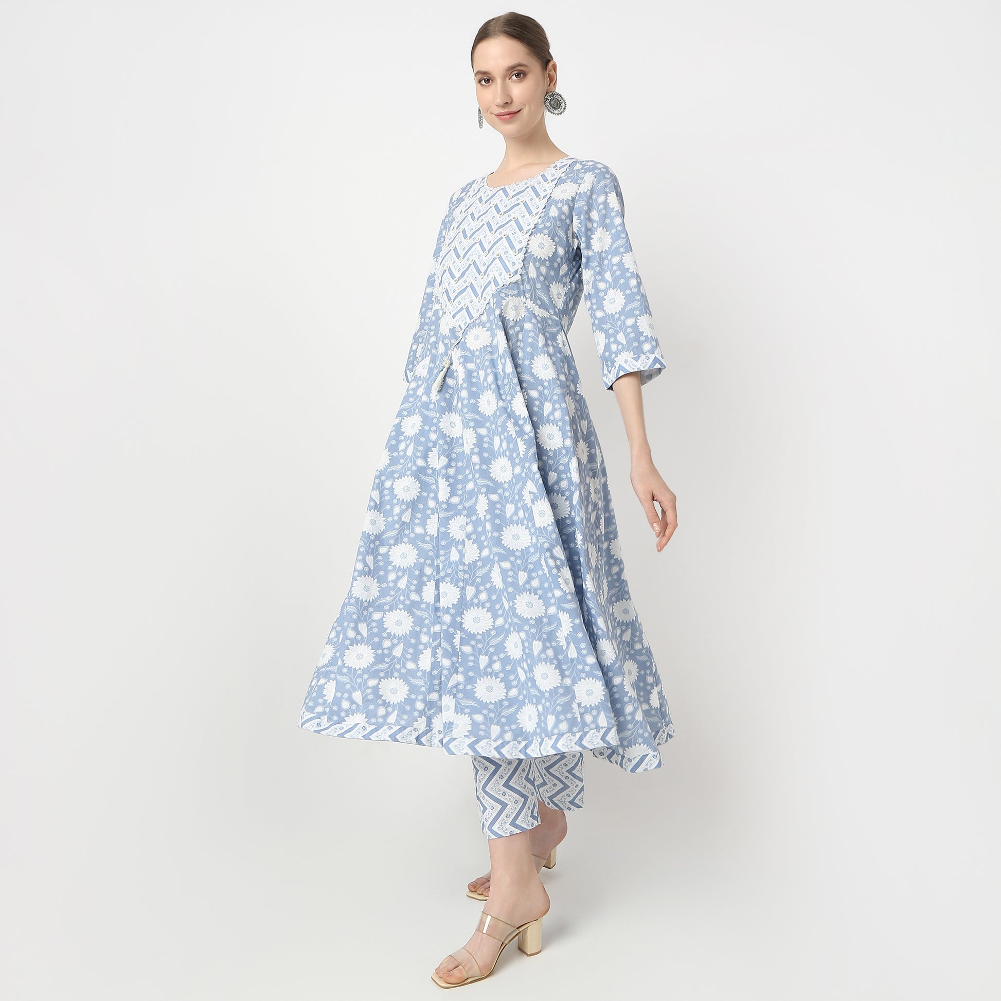 Flare Fit Printed Kurta and Pant with Dupatta Set