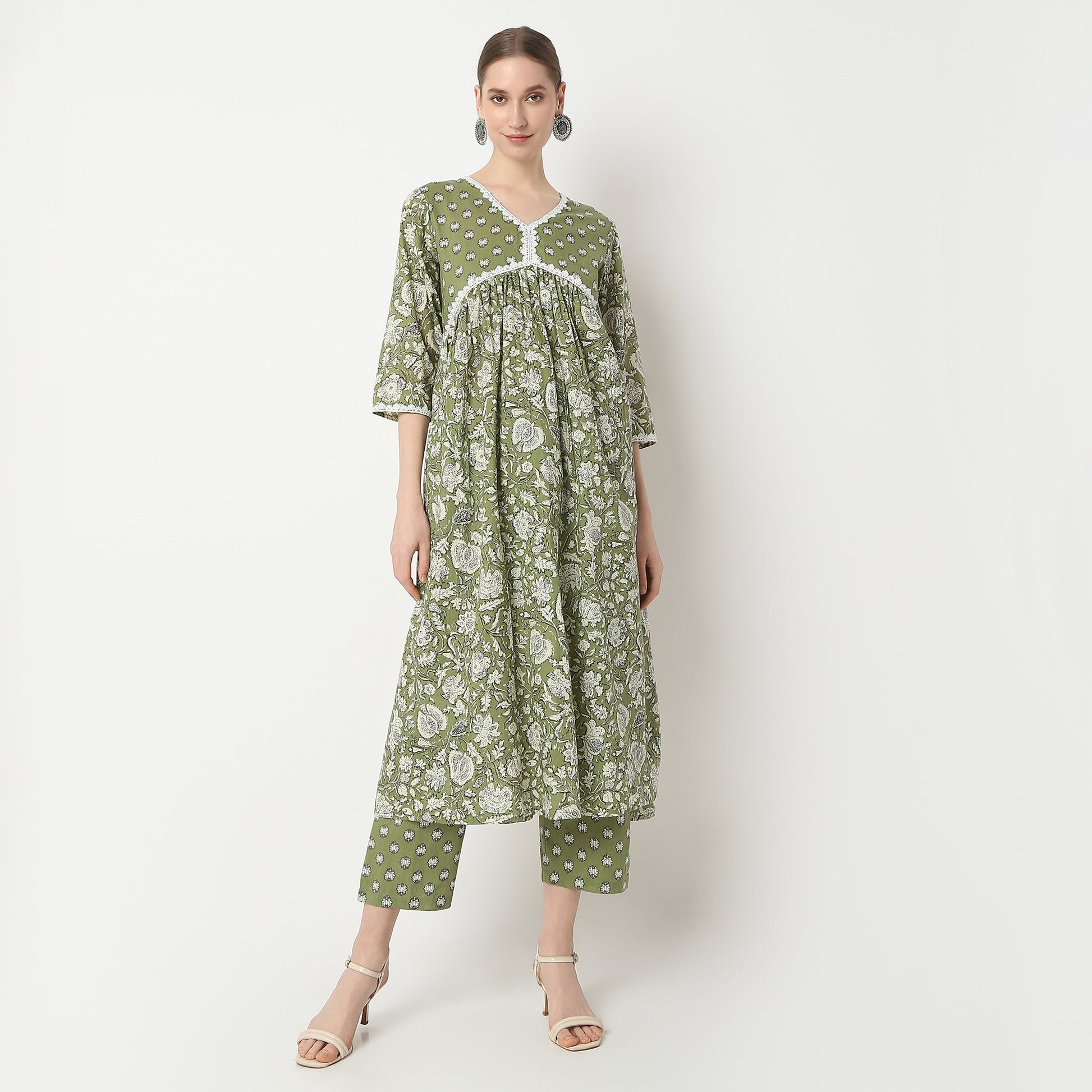 Flare Fit Printed Kurta and Pant with Dupatta Set