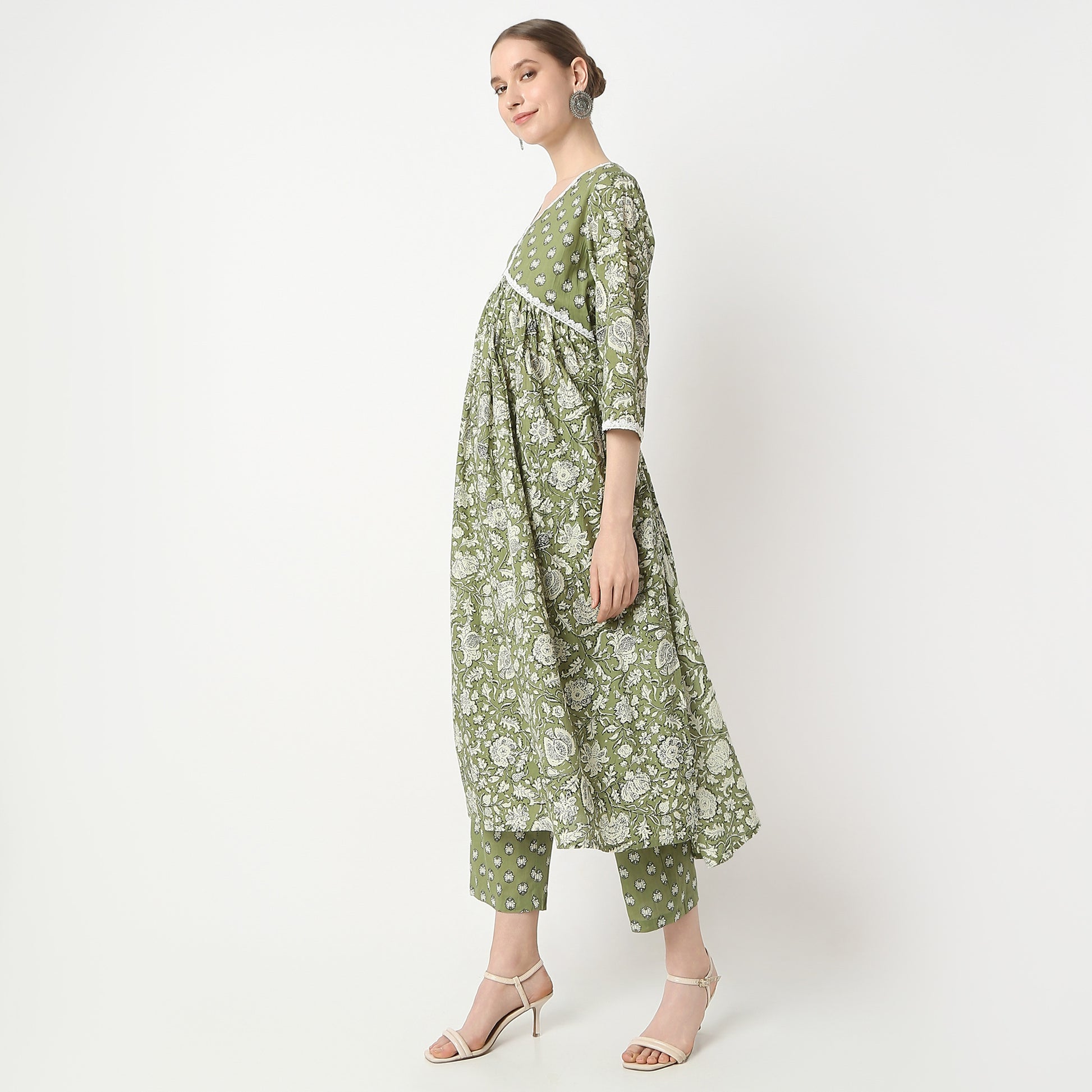 Flare Fit Printed Kurta and Pant with Dupatta Set