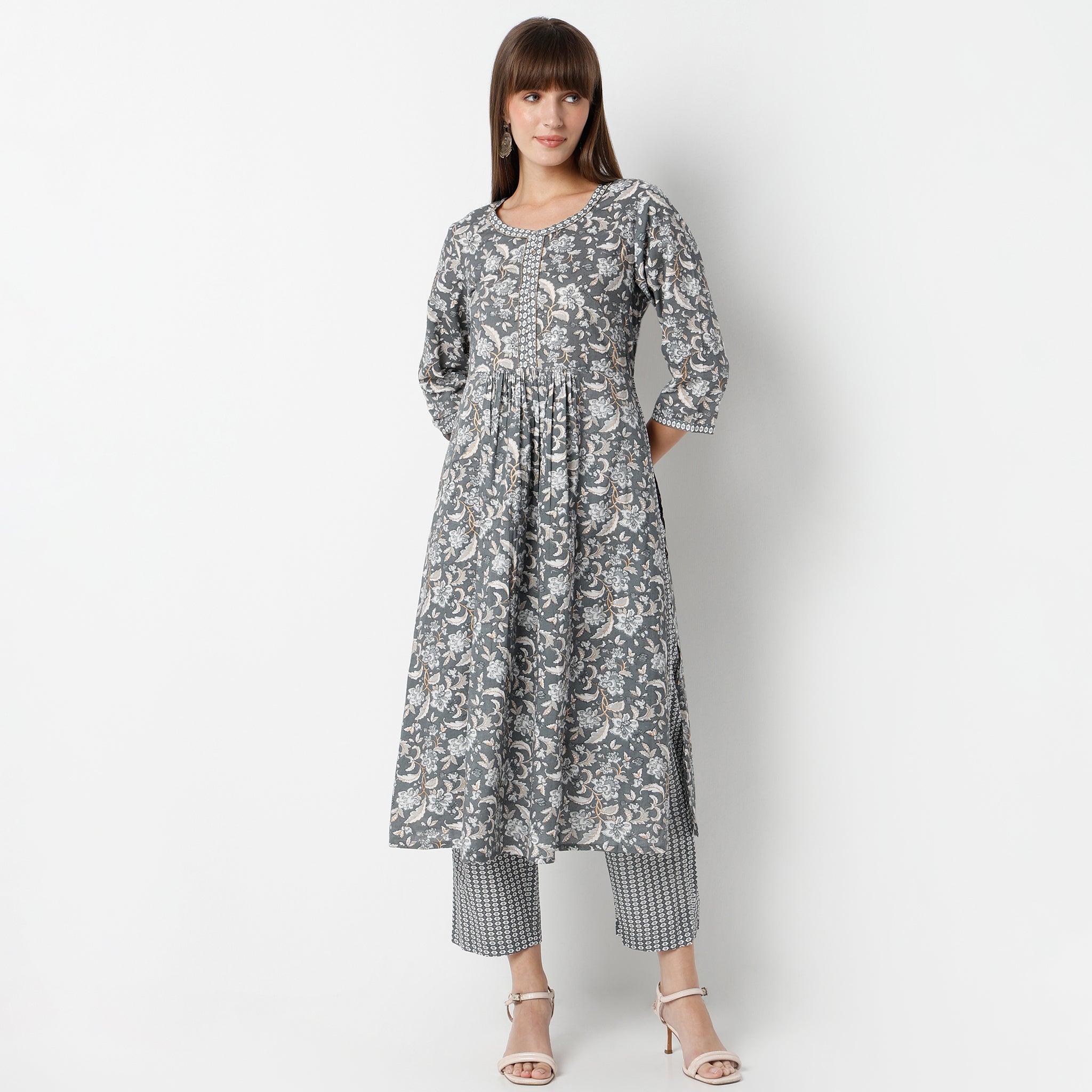 Flare Fit Printed Round Neck Kurta and Pant with Dupatta Set