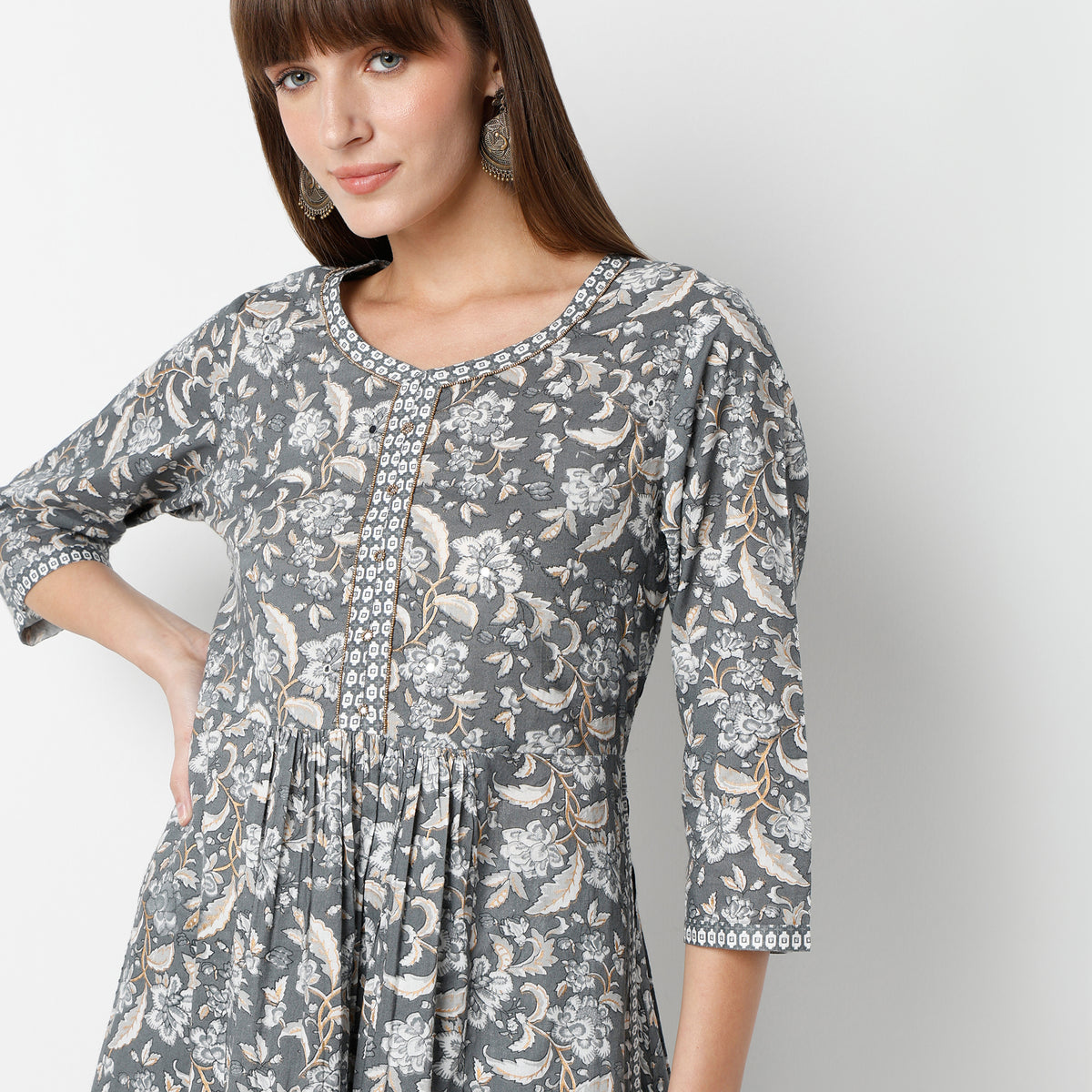 Flare Fit Printed Round Neck Kurta and Pant with Dupatta Set