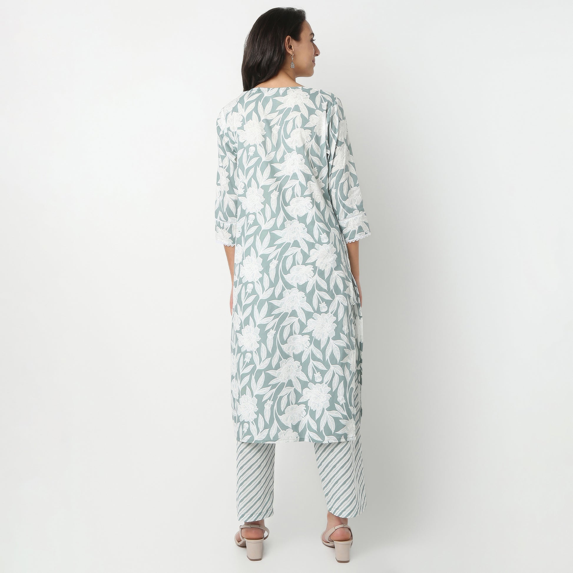 Straight Fit Printed V-Neck Kurta and Pant with Dupatta Set