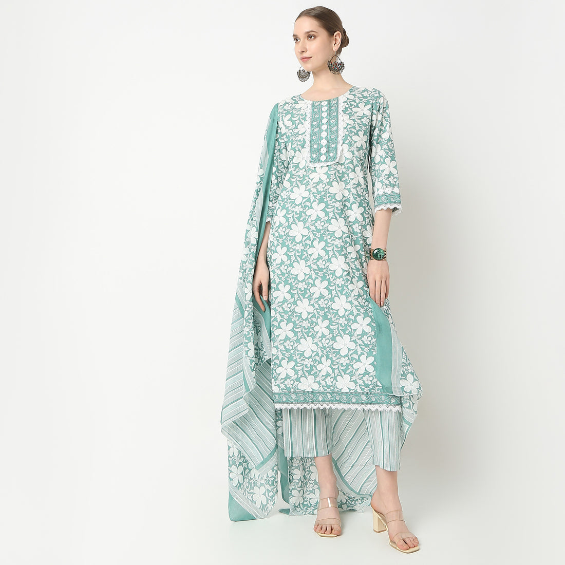 Straight Fit Printed Kurta and Pant with Dupatta Set