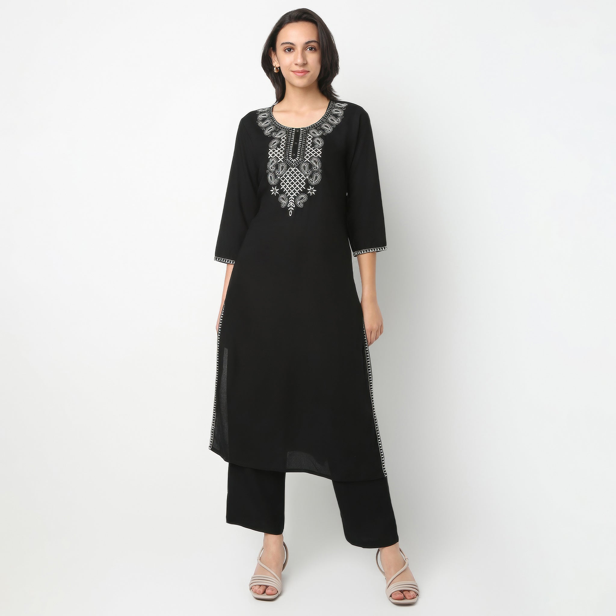Straight Fit Printed Round Neck Kurta and Pant with Dupatta Set