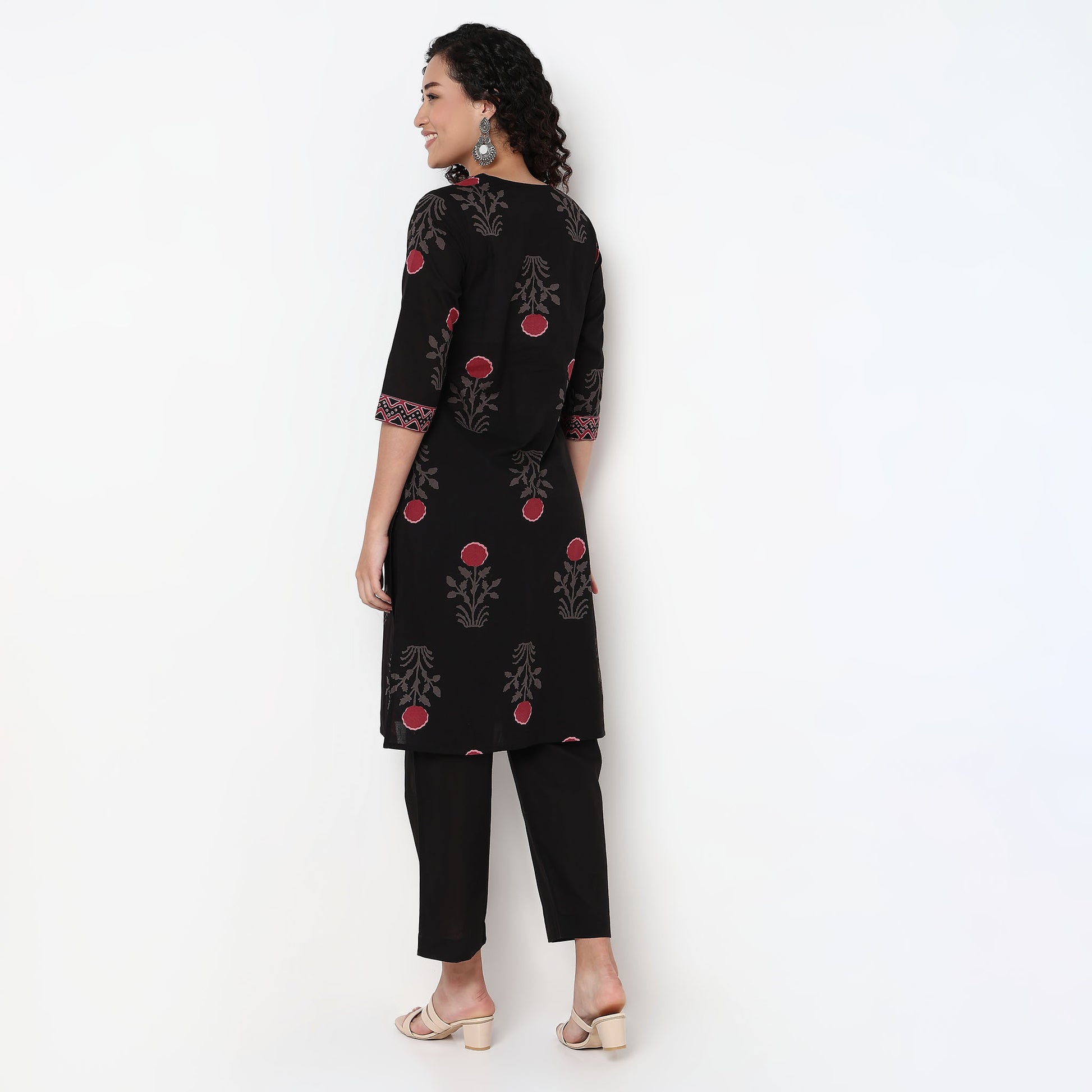 V-Neck Printed Straight Kurta and Pant with Dupatta Set